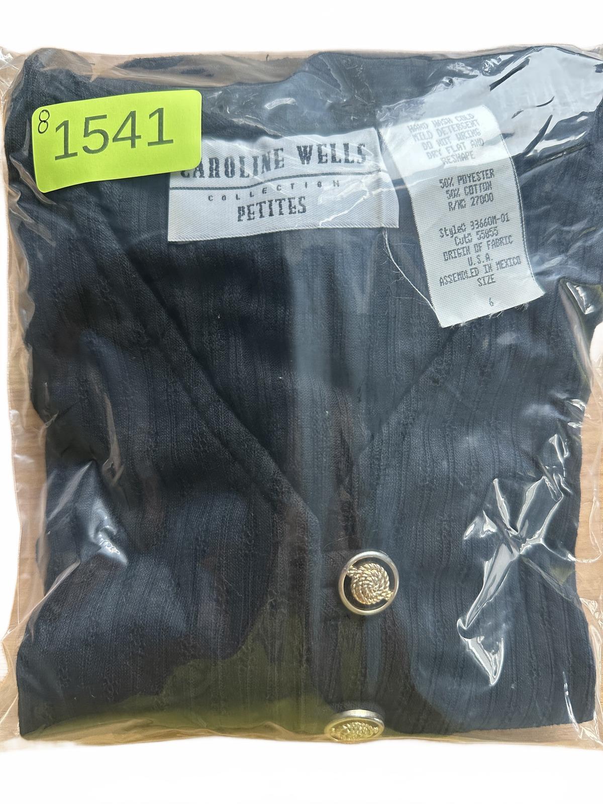 Caroline Wells Collection Petites Black Cropped Button Up Top with Gold Buttons