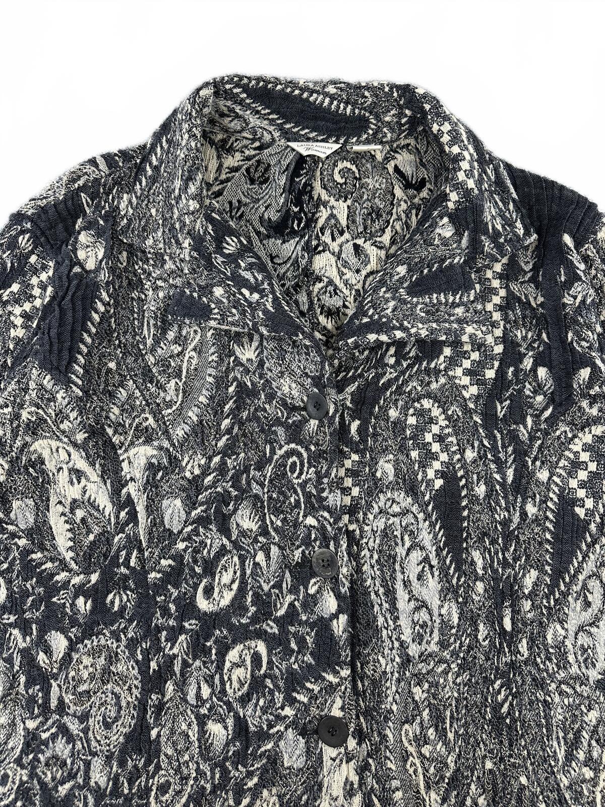 Laura Ashley Vintage Inspired Black and Cream Paisley Wool Blend Jacket
