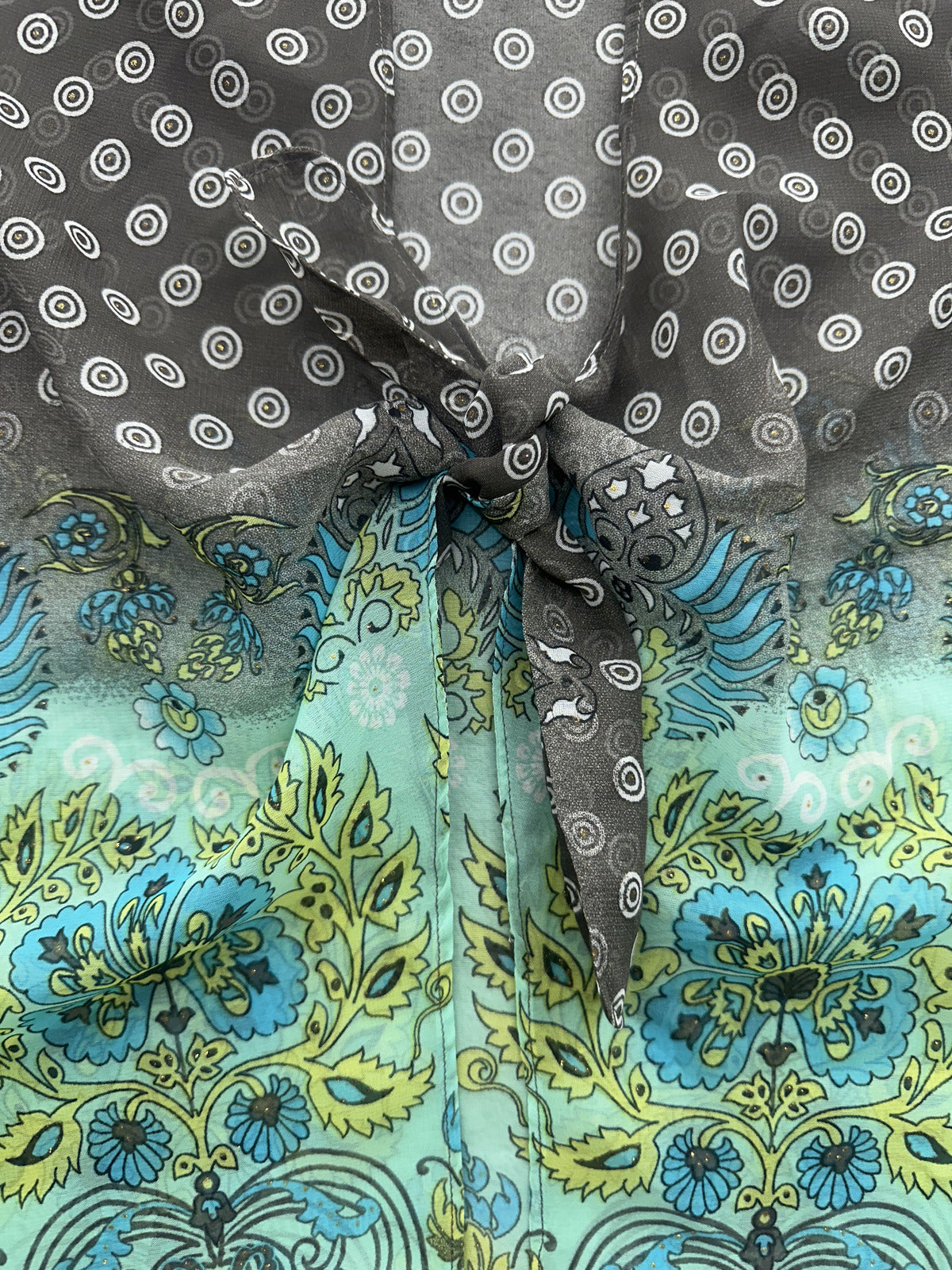Coldwater Creek Bohemian Sheer Kimono Jacket with Turquoise Floral Border