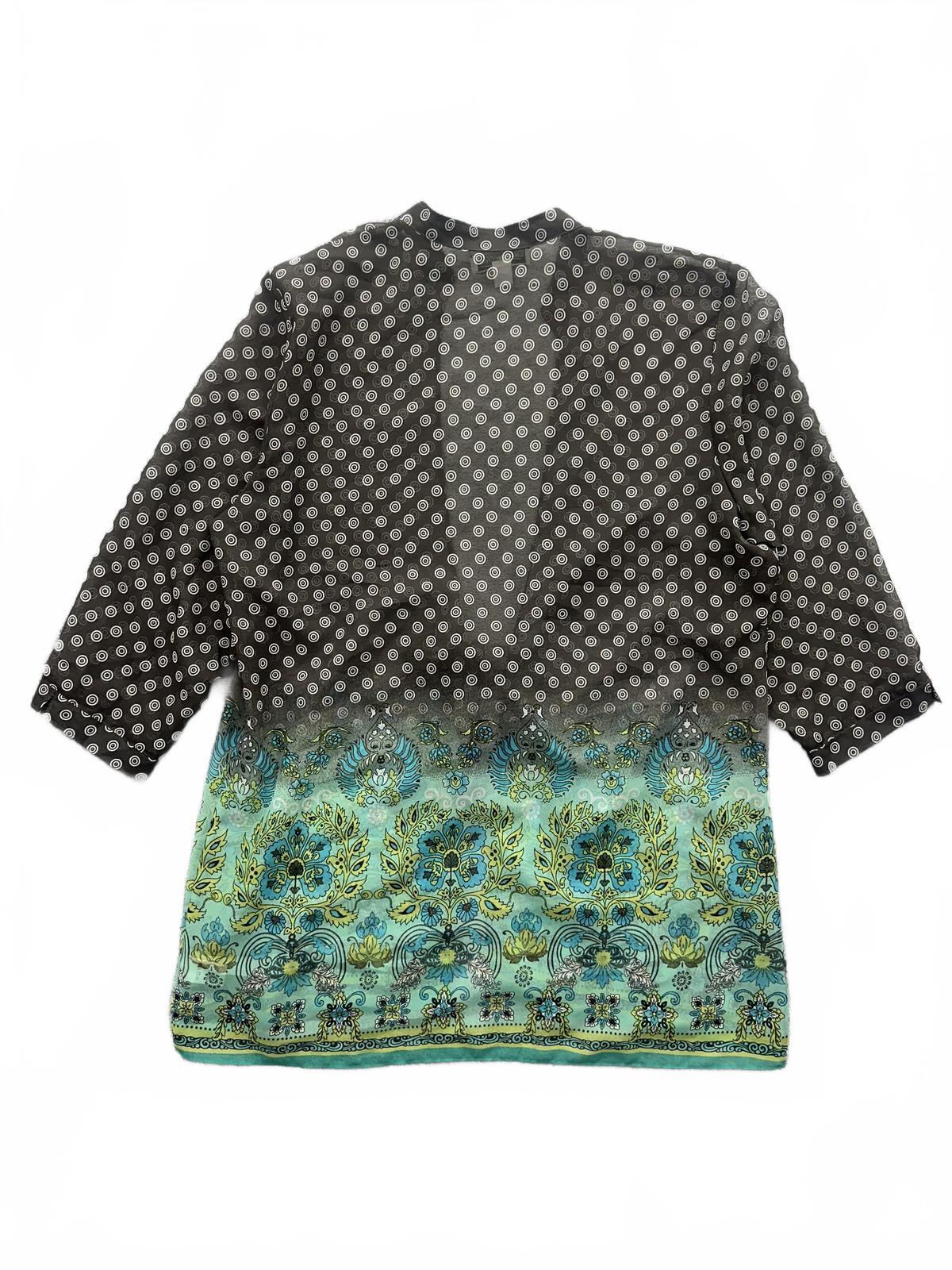 Coldwater Creek Bohemian Sheer Kimono Jacket with Turquoise Floral Border