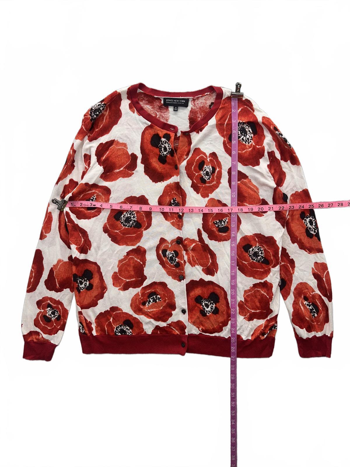 Jones New York Red Floral Cardigan Sweater Vintage Style Spring Layering Piece