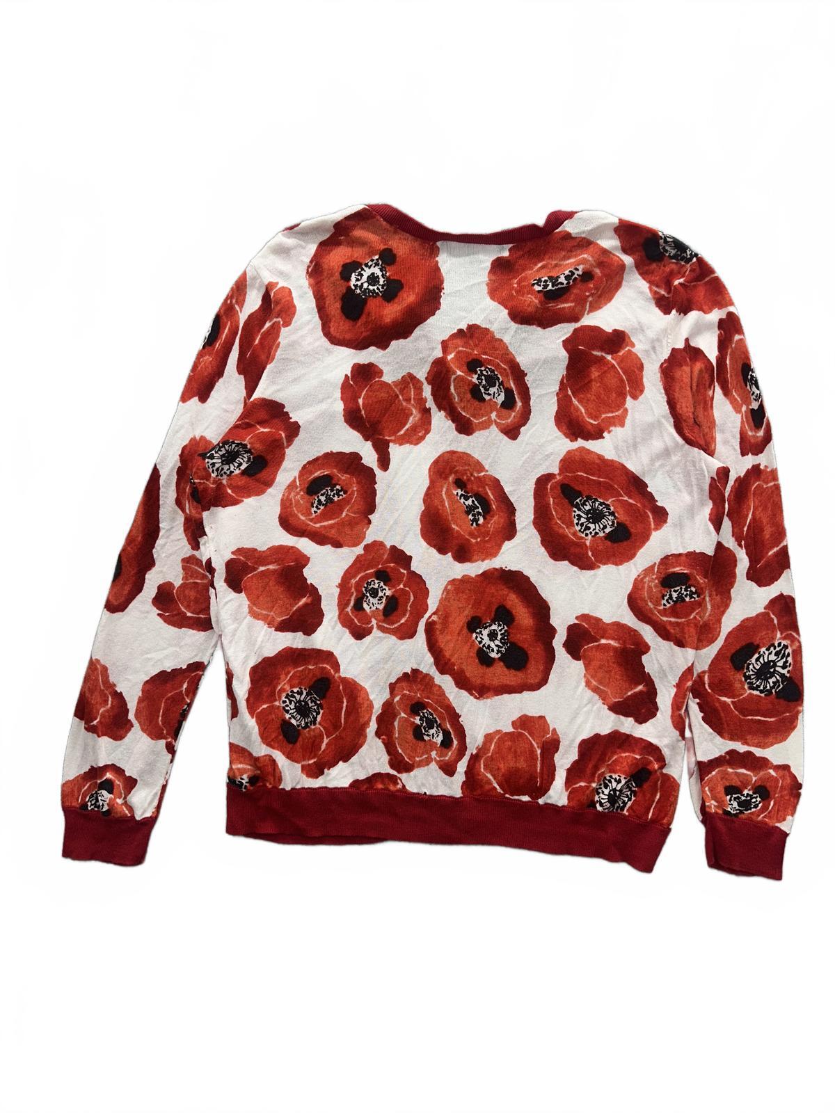 Jones New York Red Floral Cardigan Sweater Vintage Style Spring Layering Piece