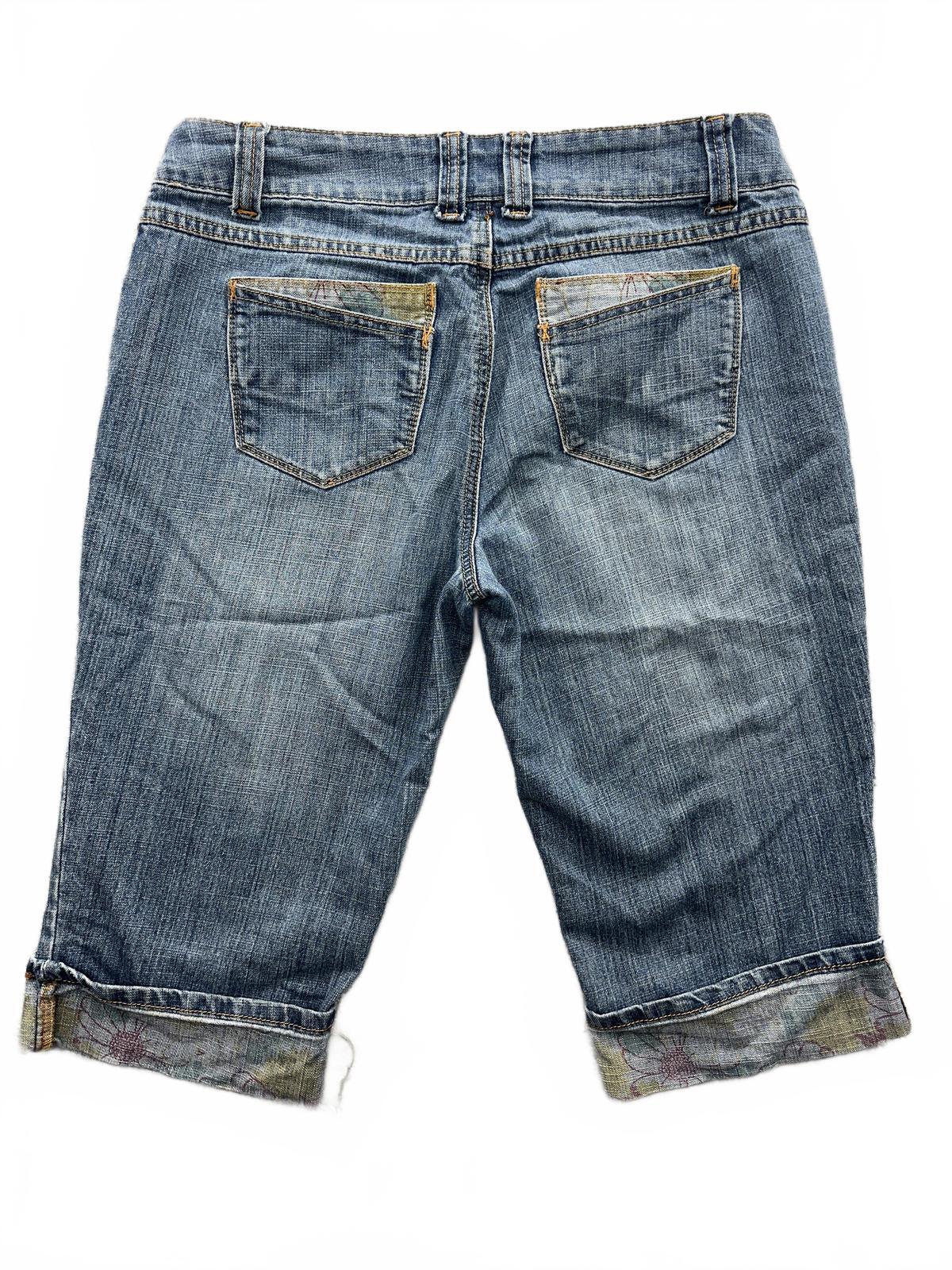 Baccini Light Wash Denim Bermuda Shorts with Floral Cuff Detail