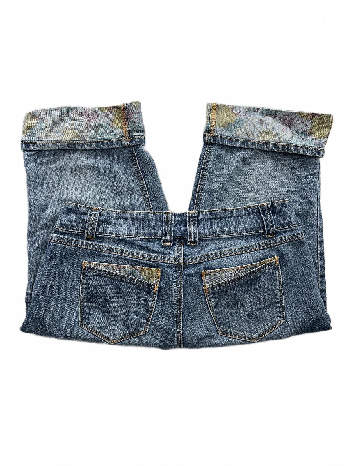 Baccini Light Wash Denim Bermuda Shorts with Floral Cuff Detail