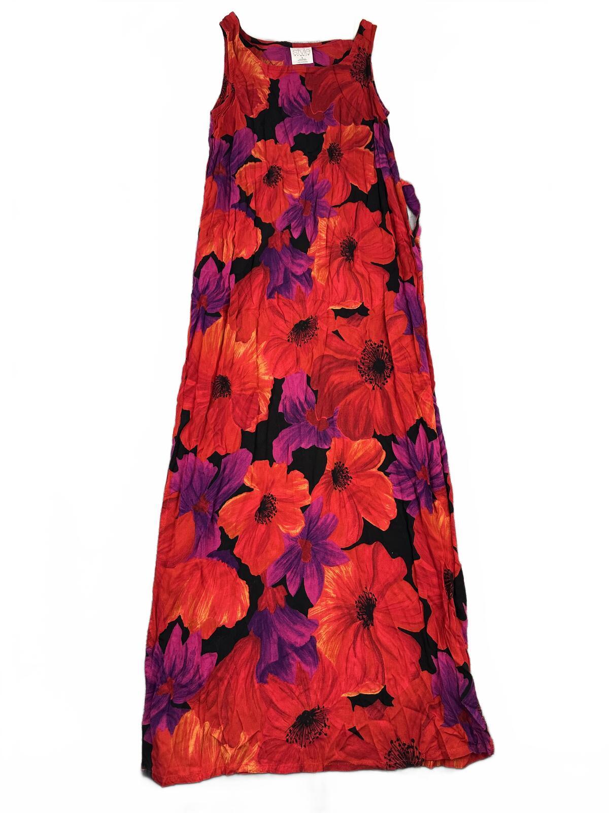 Style Studio Y2K Floral Maxi Dress Red Purple Sleeveless Rayon Vintage Inspired