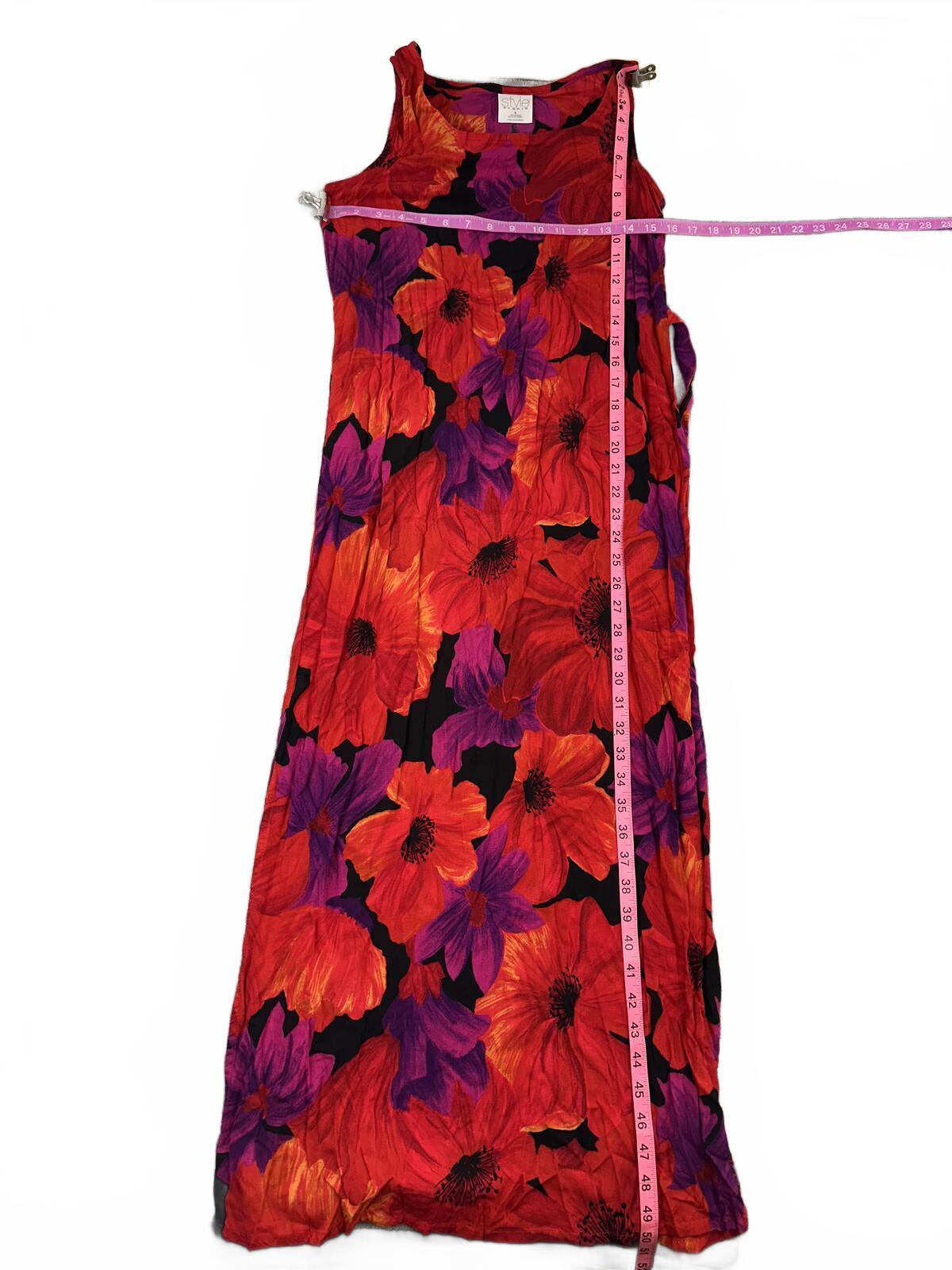 Style Studio Y2K Floral Maxi Dress Red Purple Sleeveless Rayon Vintage Inspired
