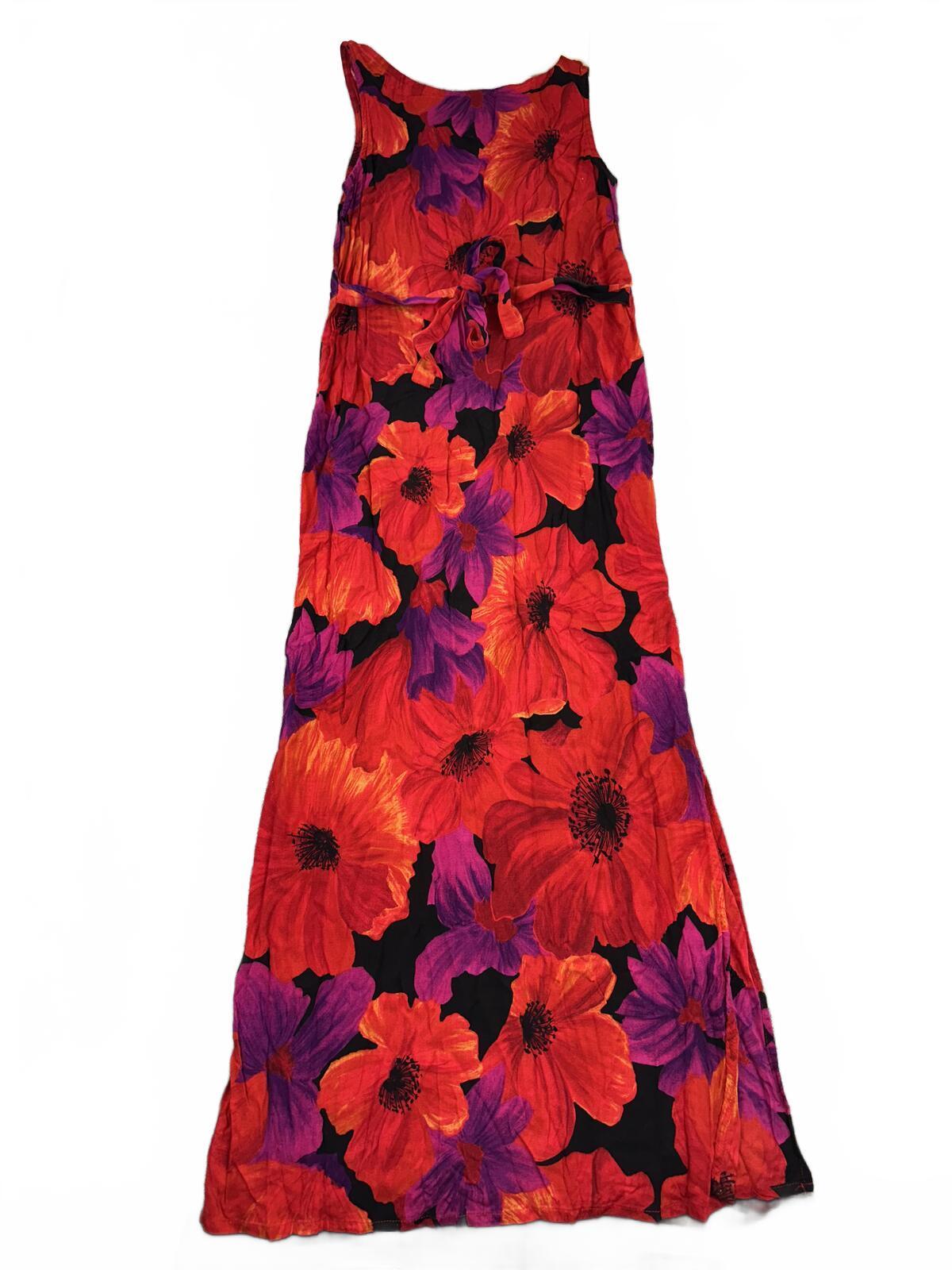 Style Studio Y2K Floral Maxi Dress Red Purple Sleeveless Rayon Vintage Inspired