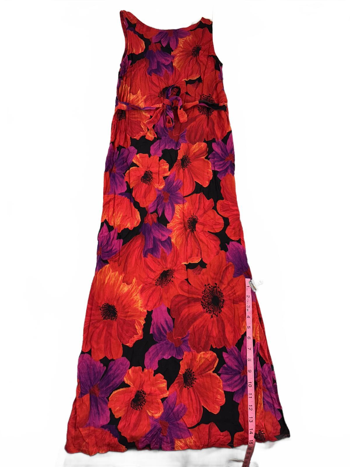 Style Studio Y2K Floral Maxi Dress Red Purple Sleeveless Rayon Vintage Inspired