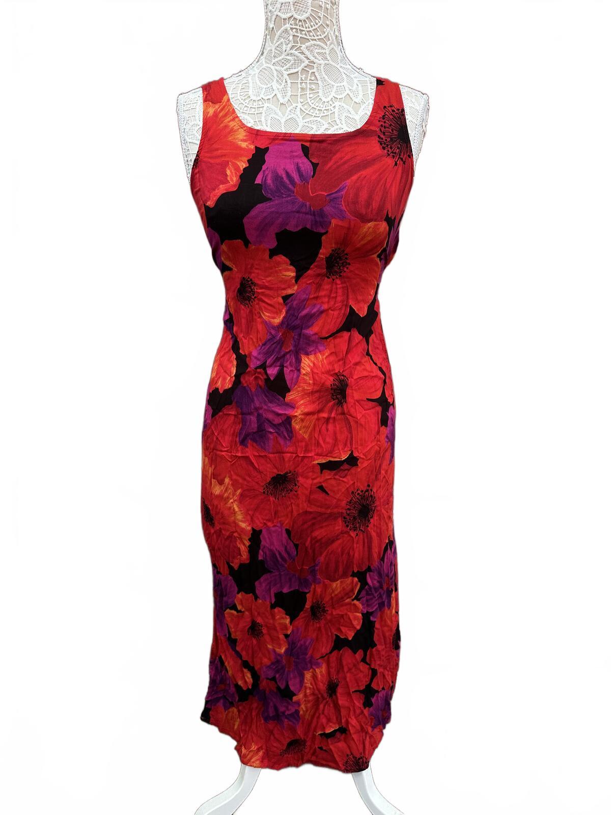Style Studio Y2K Floral Maxi Dress Red Purple Sleeveless Rayon Vintage Inspired