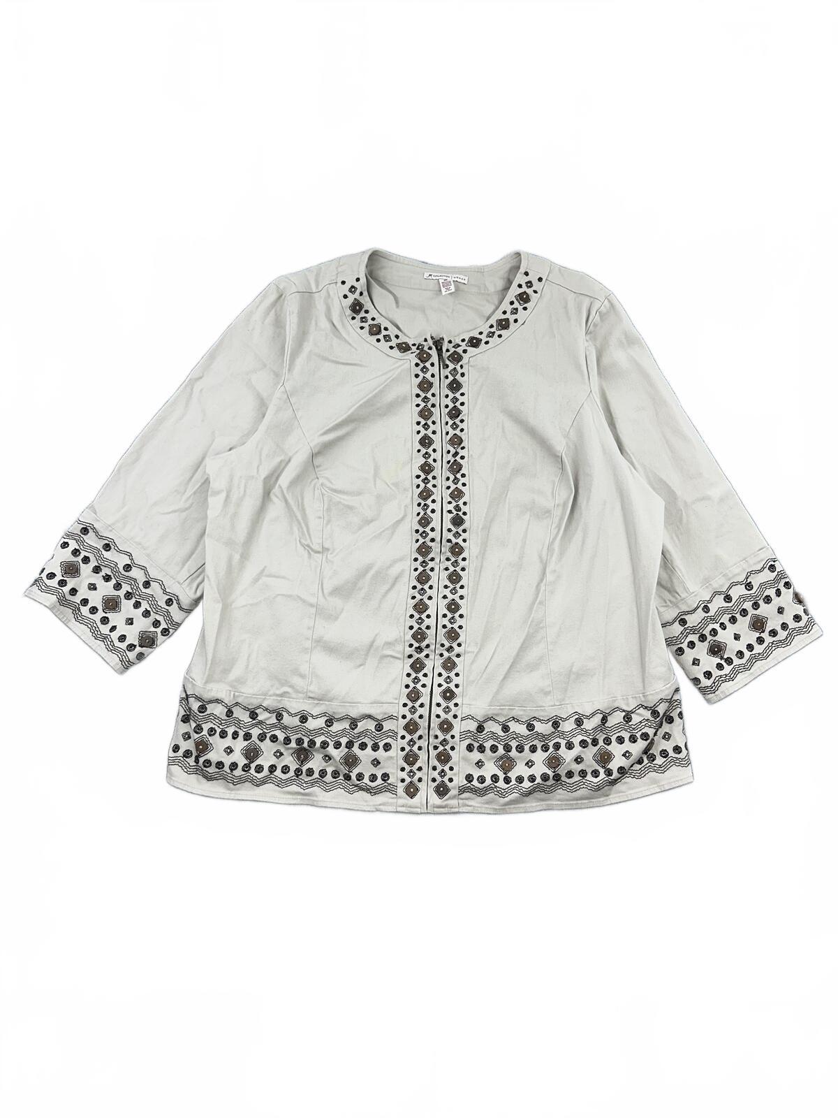 JM Collection Embellished Cream Tunic Top Boho Y2K Festival Style Blouse