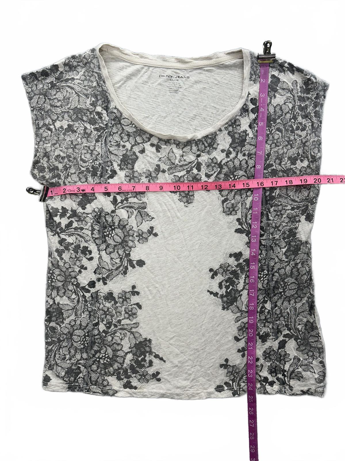 DKNY JEANS White Floral Print Cotton T Shirt Vintage Casual