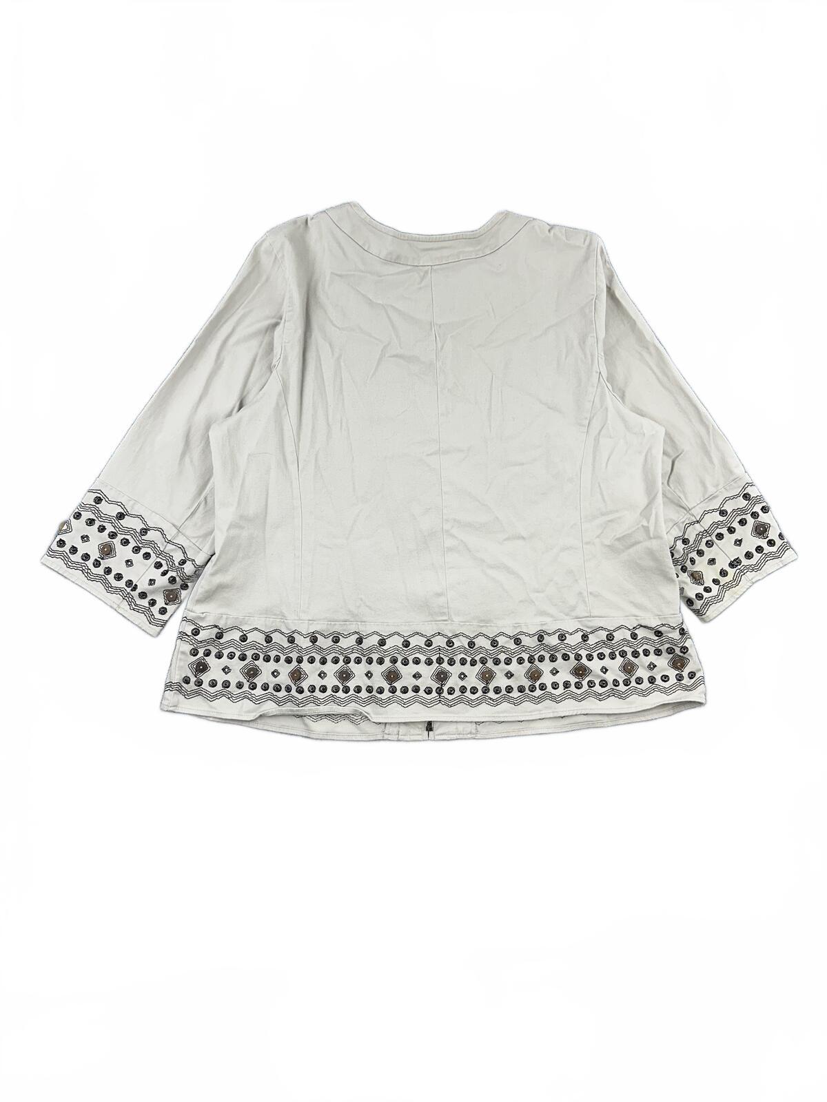 JM Collection Embellished Cream Tunic Top Boho Y2K Festival Style Blouse