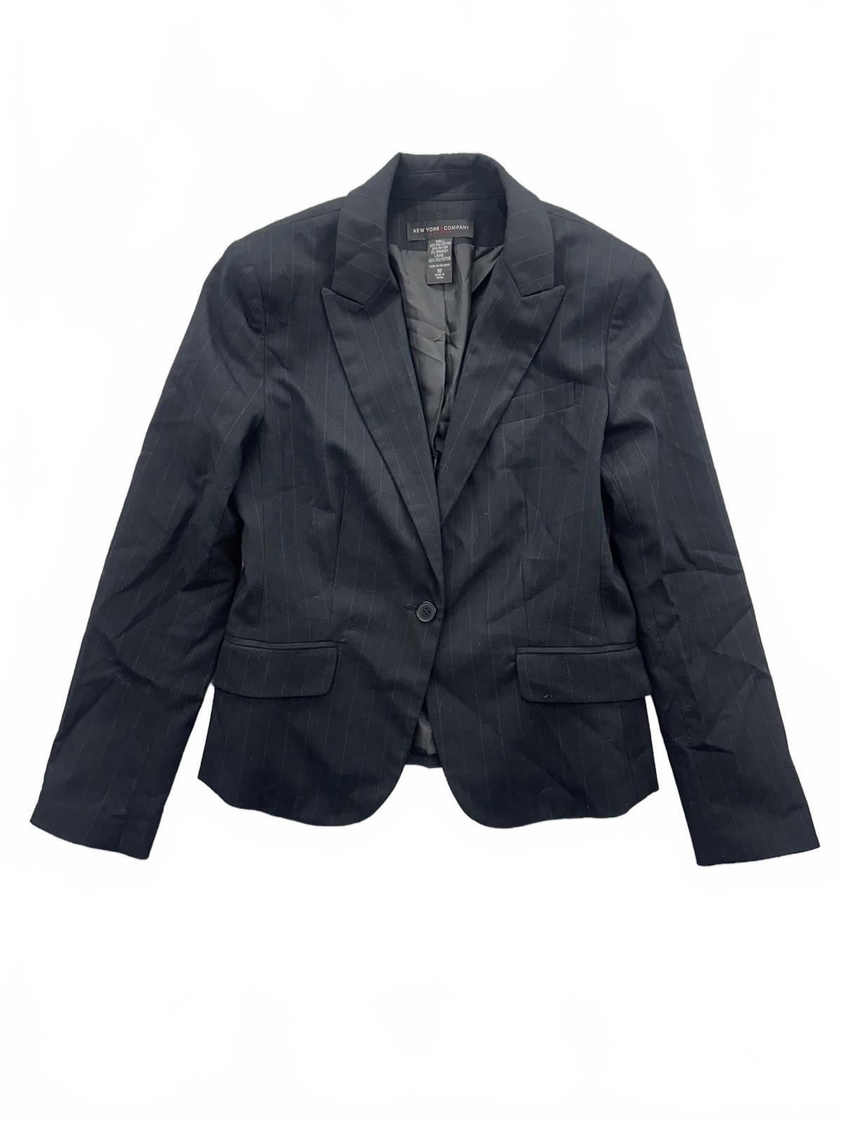 New York & Company Pinstripe Black Blazer Classic Professional Office