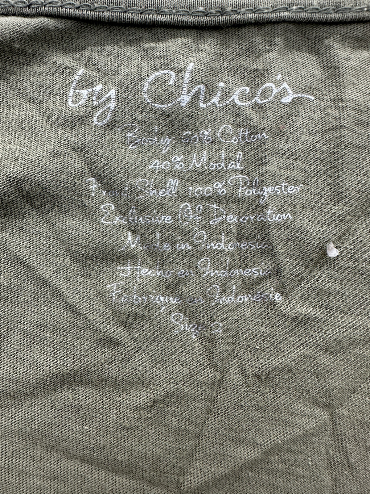 Chico's Olive Green Lace Trim Blouse Boho Chic Casual Top