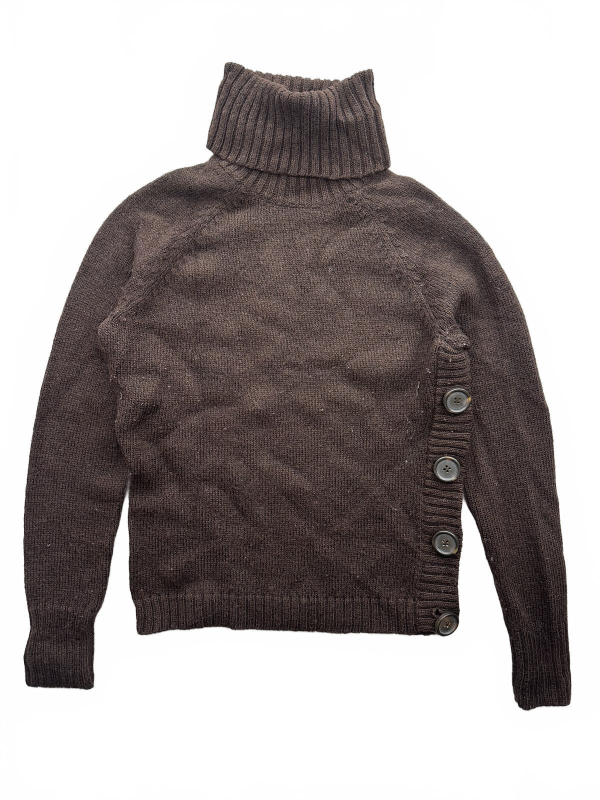 The Limited Brown Turtleneck Sweater with Side Button Detail