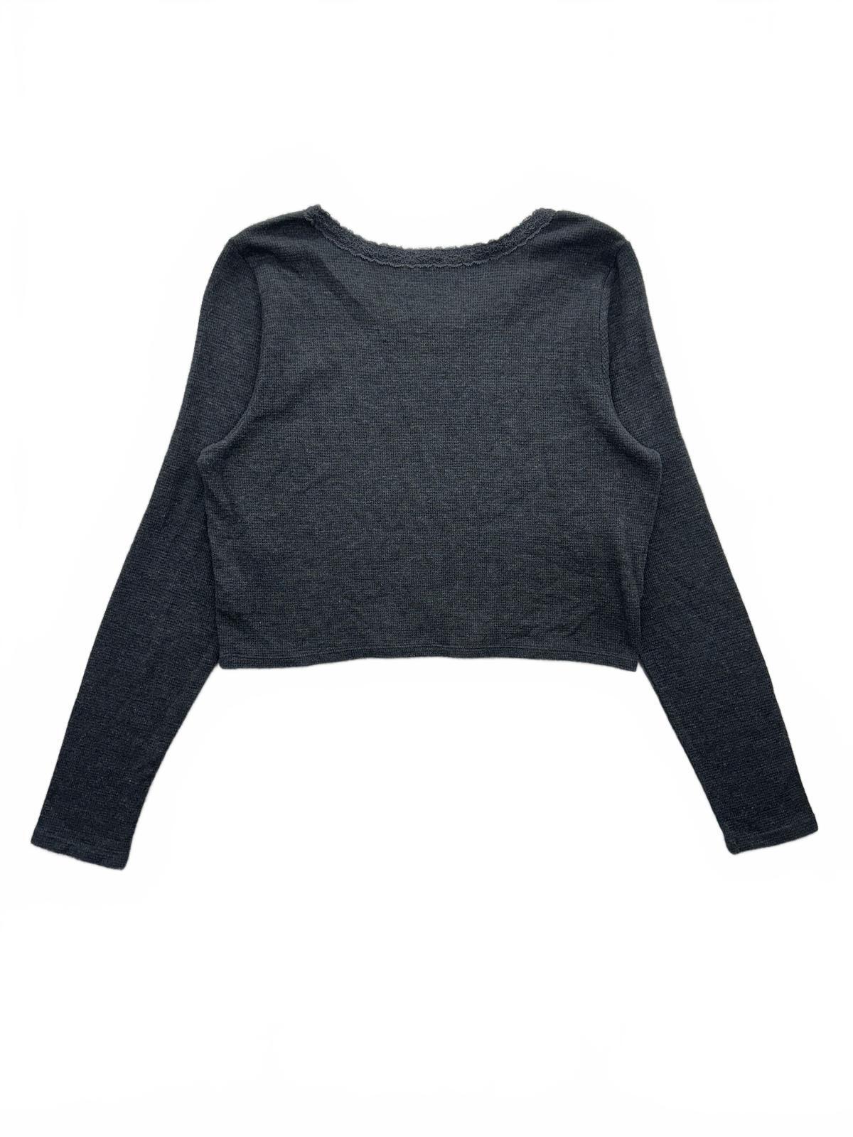 American Eagle Cropped Thermal Top Gray Long Sleeve Lace Trim