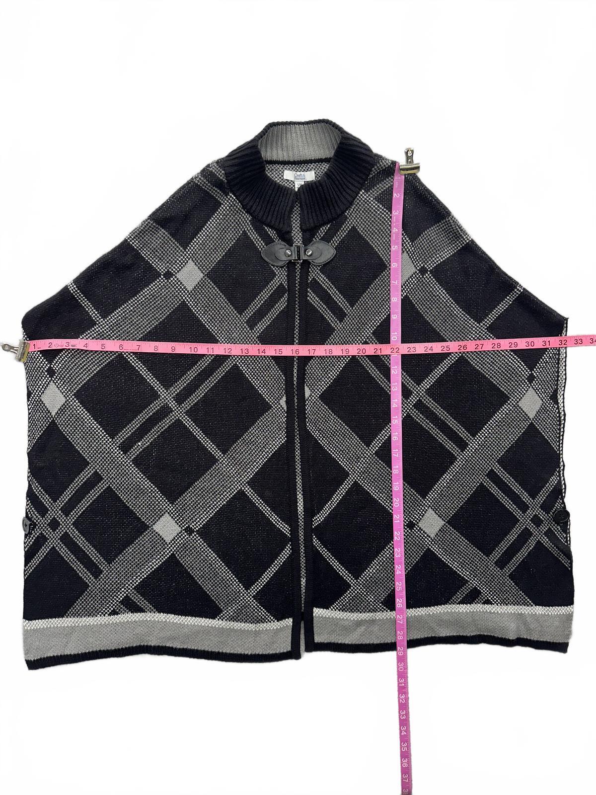 Croft & Barrow Black and Gray Plaid Poncho Cape Sweater with Faux Leather Toggle