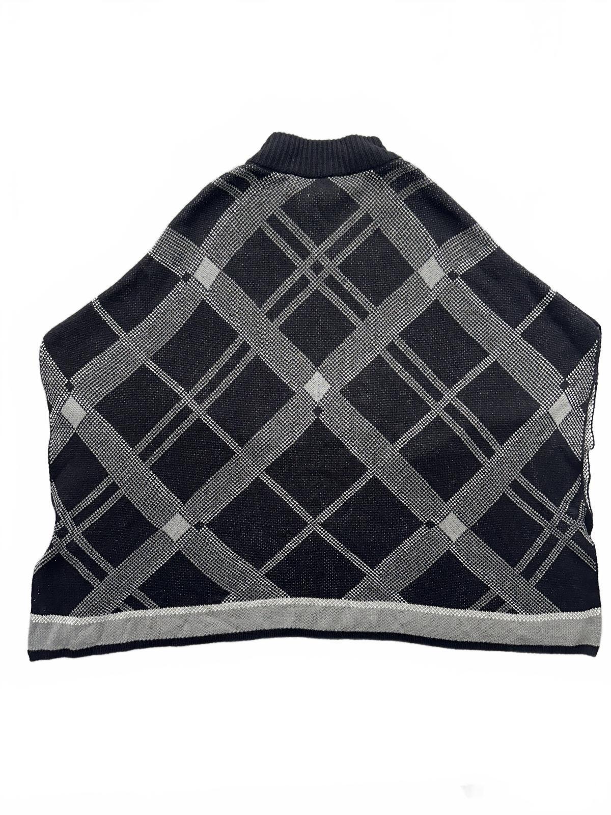 Croft & Barrow Black and Gray Plaid Poncho Cape Sweater with Faux Leather Toggle