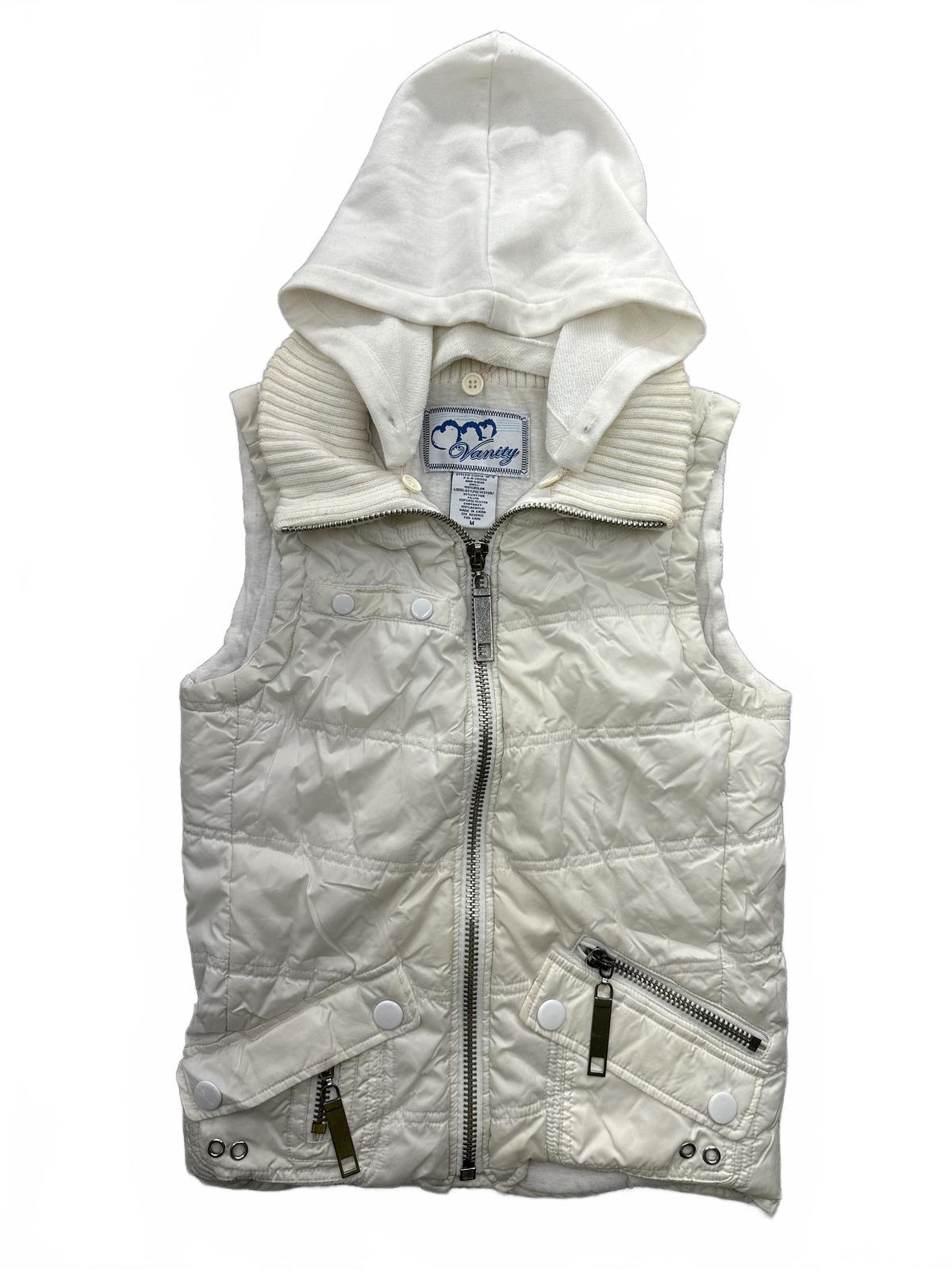 Vanity White Quilted Hooded Vest Sporty Casual Layering Piece