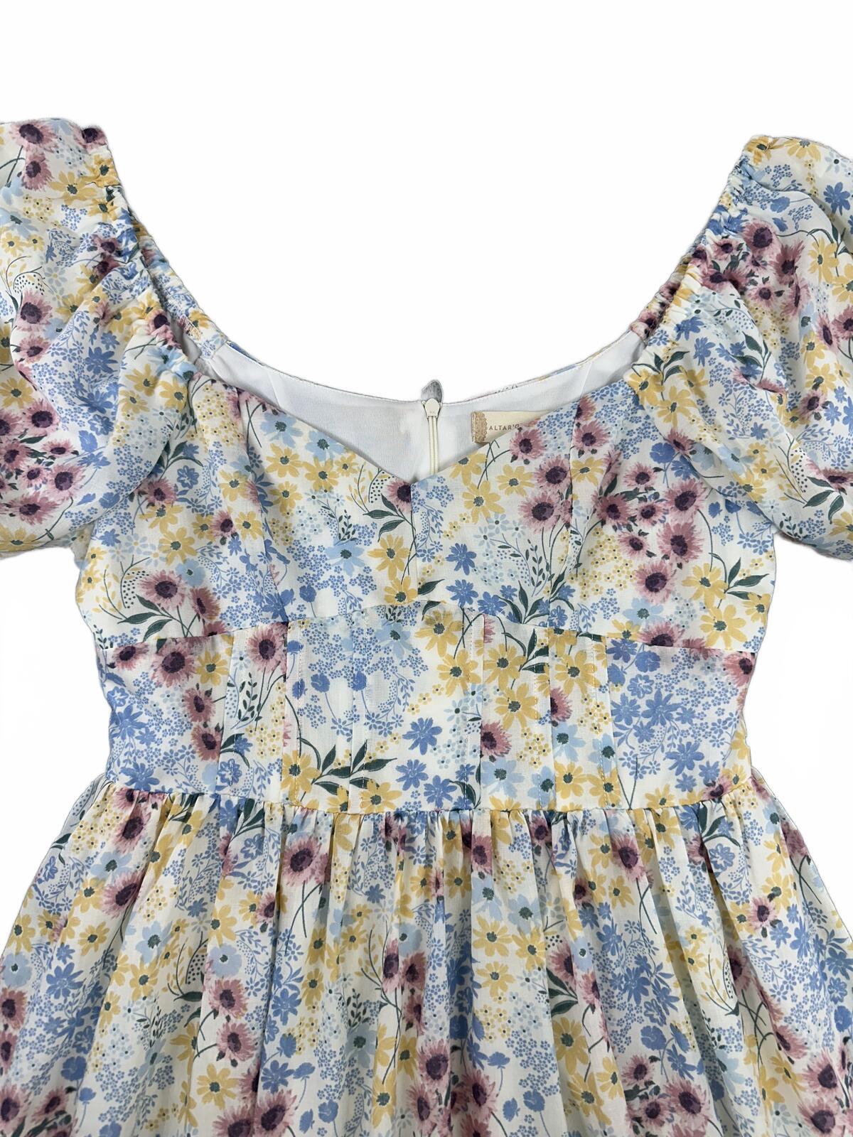 Altar'd State Pastel Floral Puff Sleeve Fit and Flare Dress Y2K Fairycore Mini