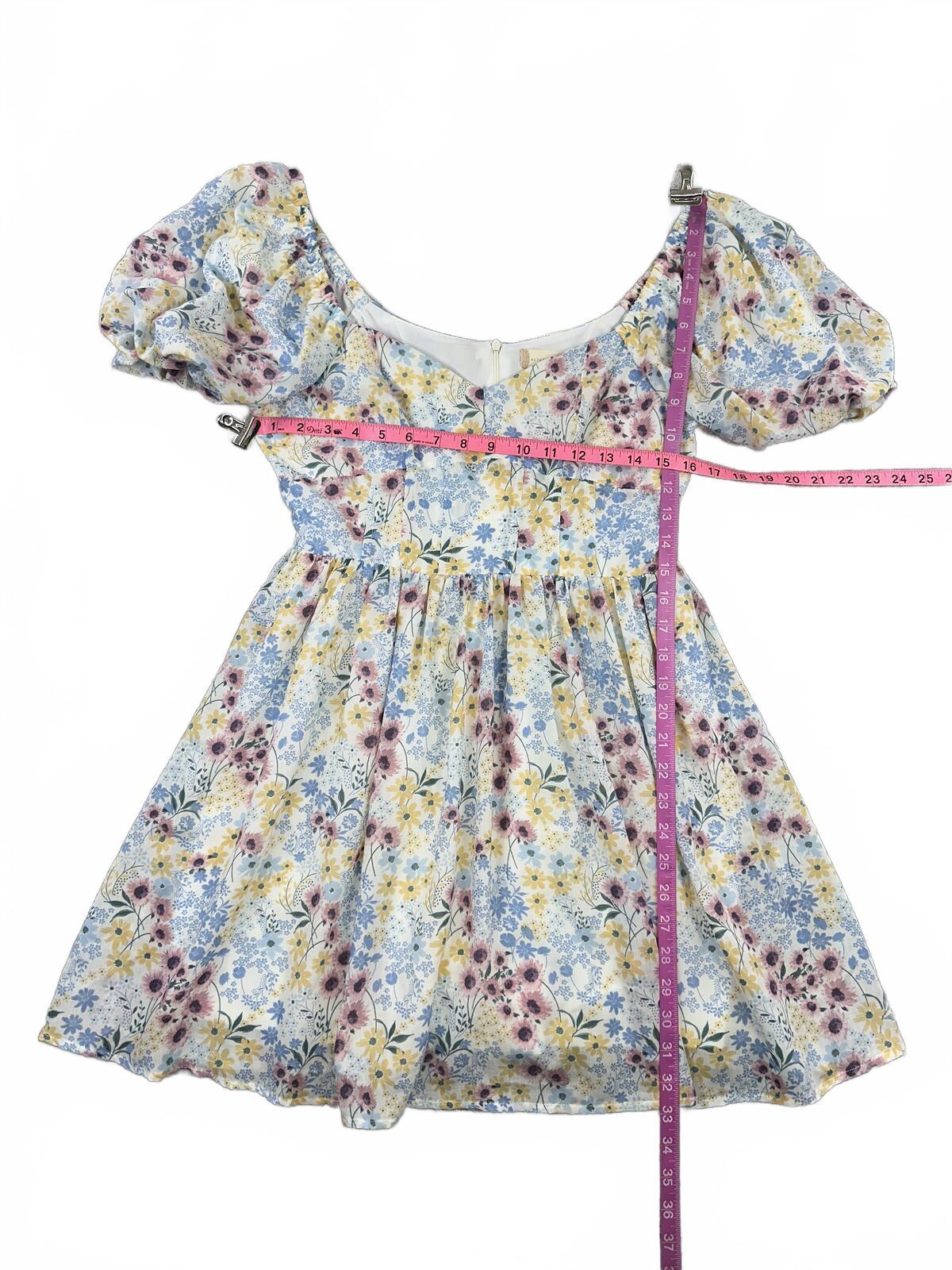 Altar'd State Pastel Floral Puff Sleeve Fit and Flare Dress Y2K Fairycore Mini