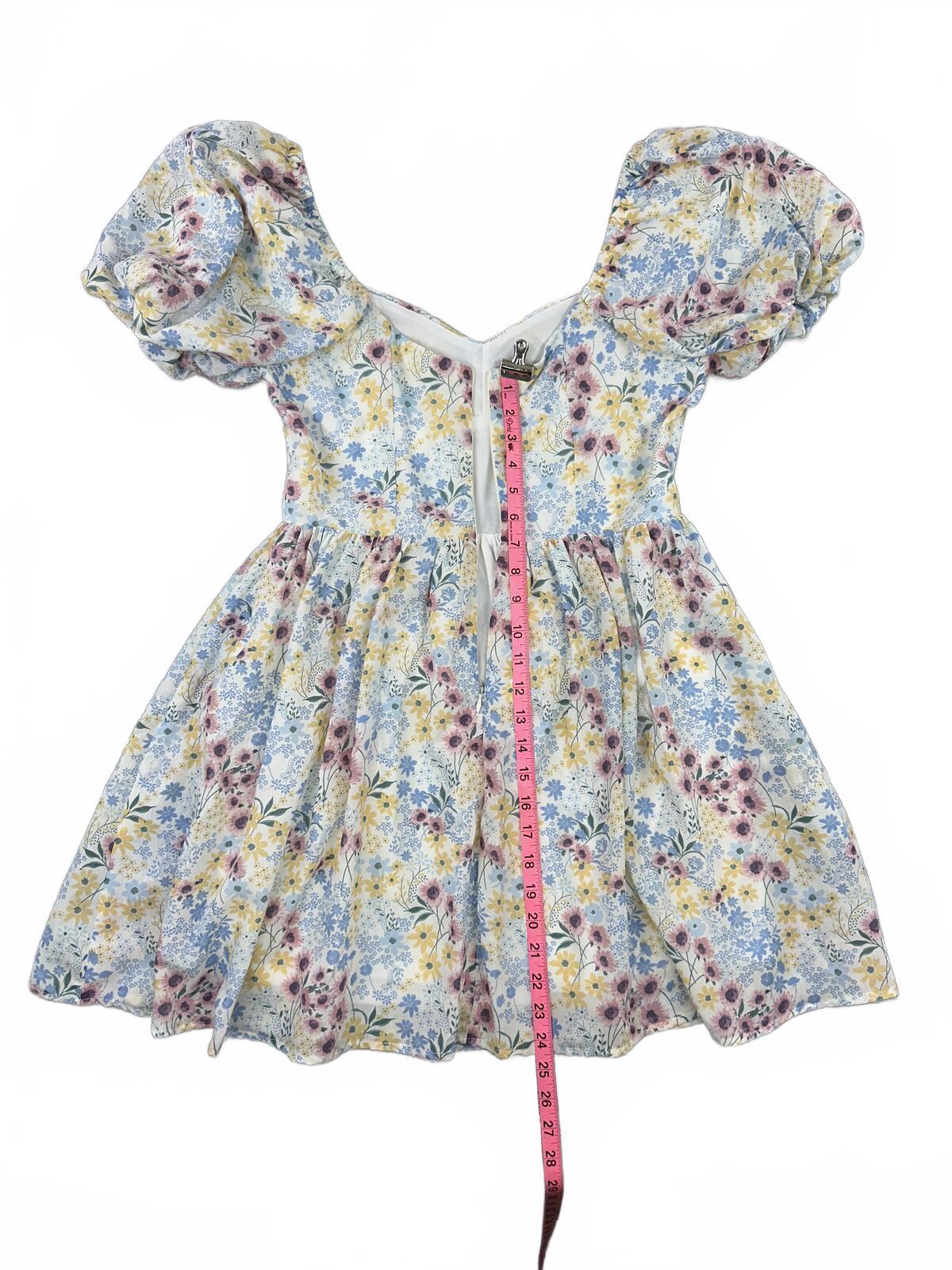 Altar'd State Pastel Floral Puff Sleeve Fit and Flare Dress Y2K Fairycore Mini