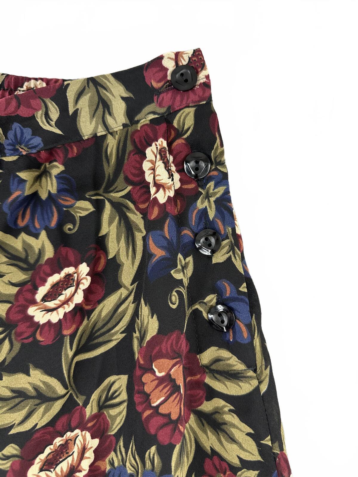 Sag Harbor Floral Midi Skirt Boho Vintage Inspired Dark Background Burgundy Blue