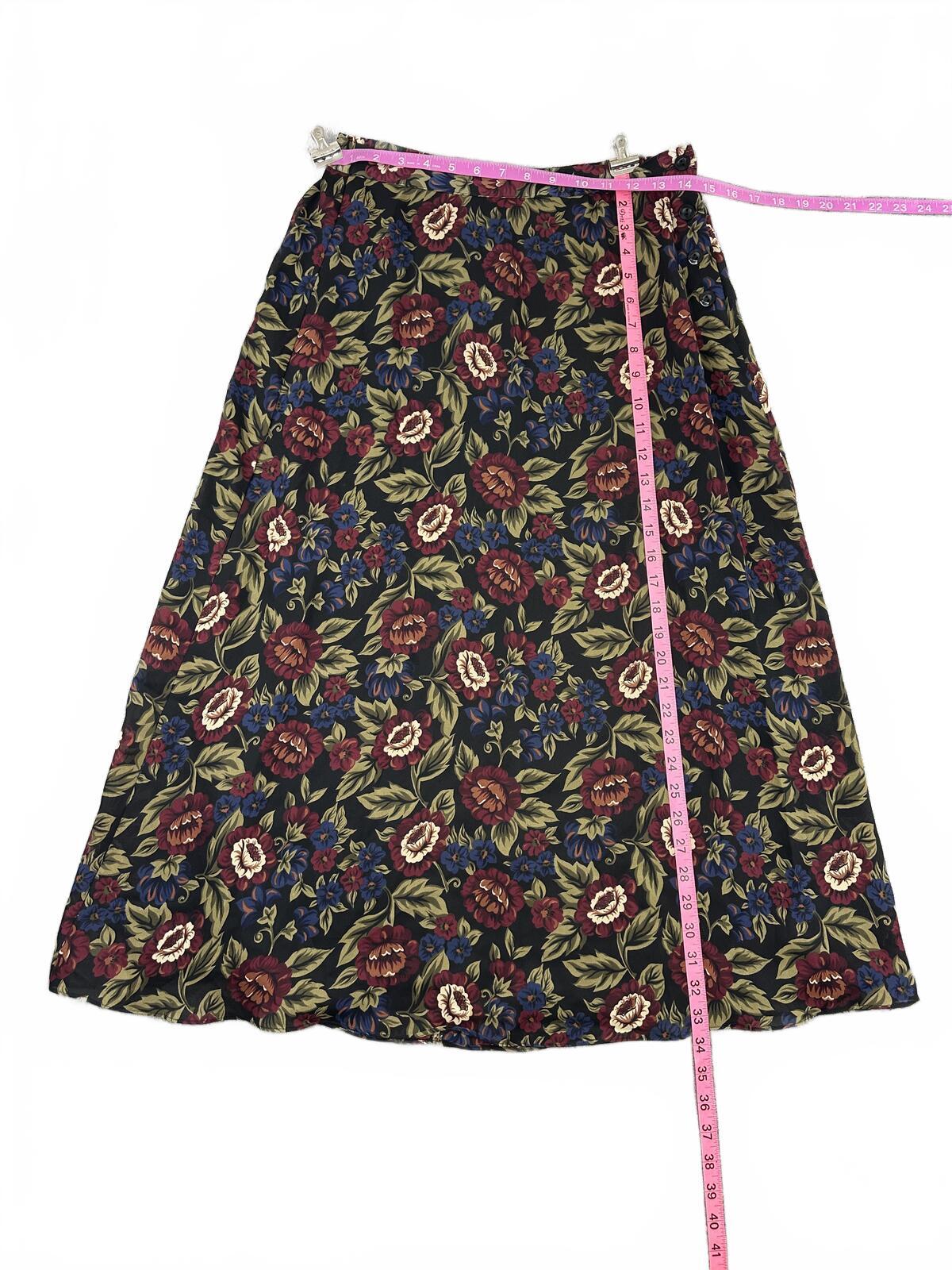 Sag Harbor Floral Midi Skirt Boho Vintage Inspired Dark Background Burgundy Blue
