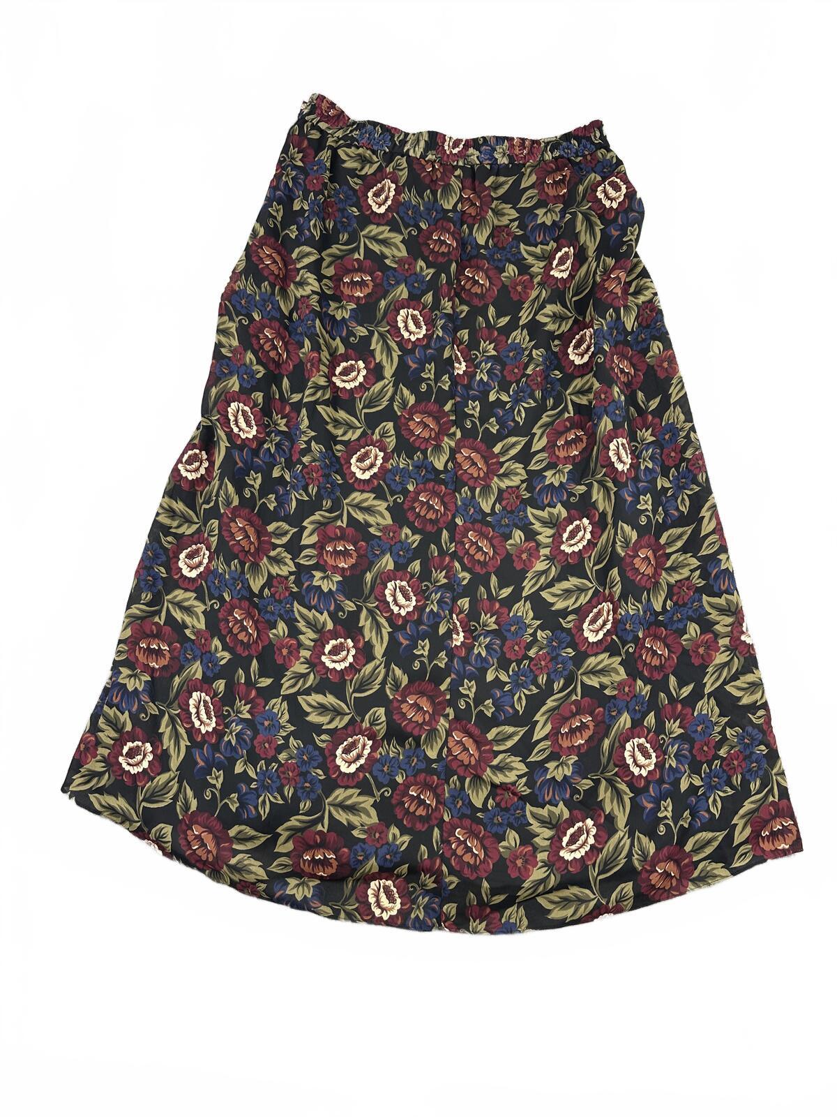 Sag Harbor Floral Midi Skirt Boho Vintage Inspired Dark Background Burgundy Blue