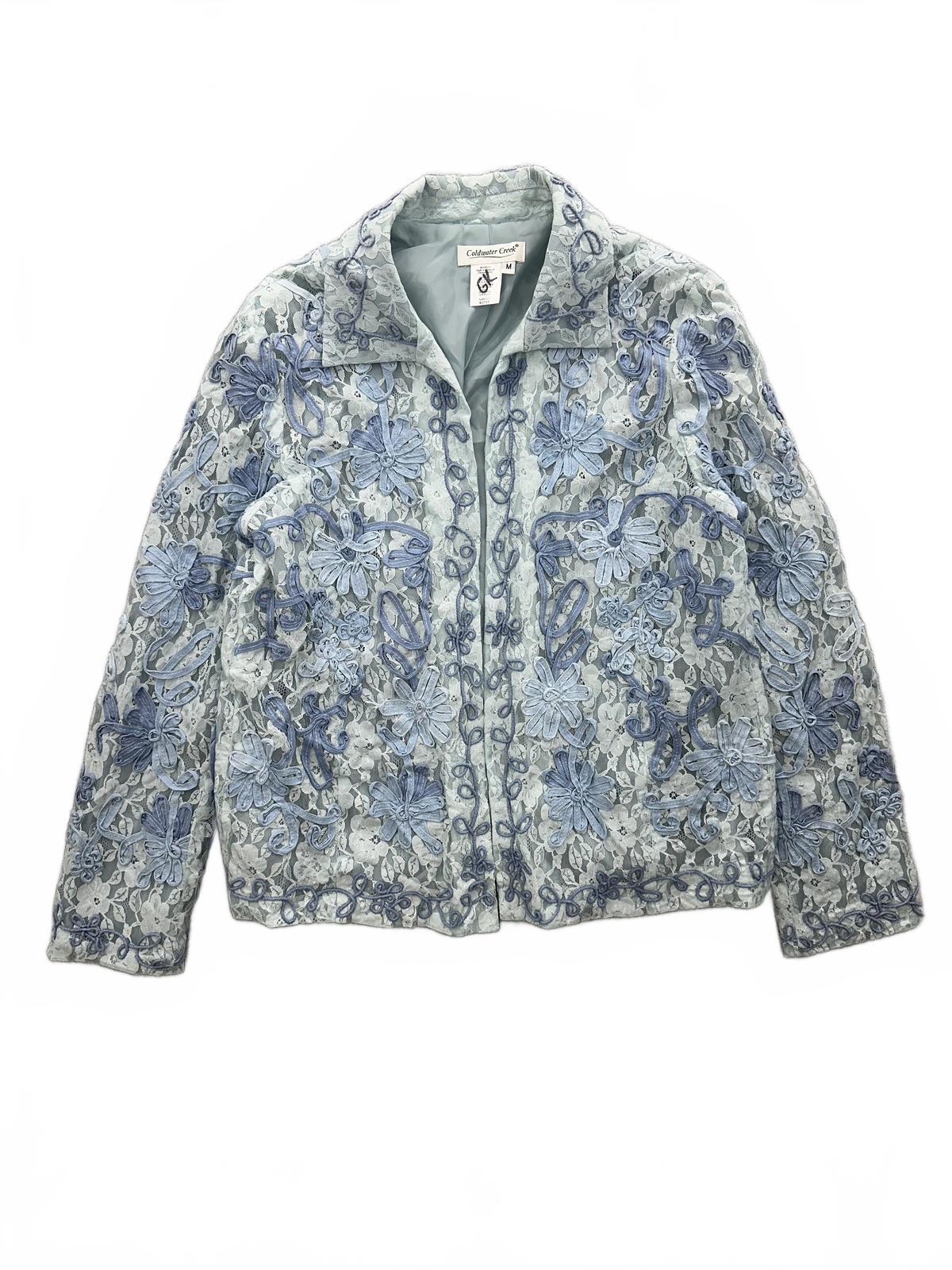 Coldwater Creek Embroidered Lace Jacket Light Blue Vintage Floral