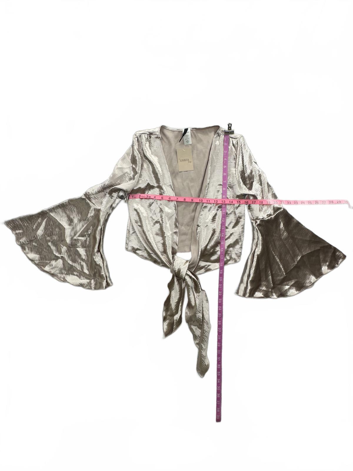 NWT La Garza Boutique Metallic Bell Sleeve Tie Front Blouse