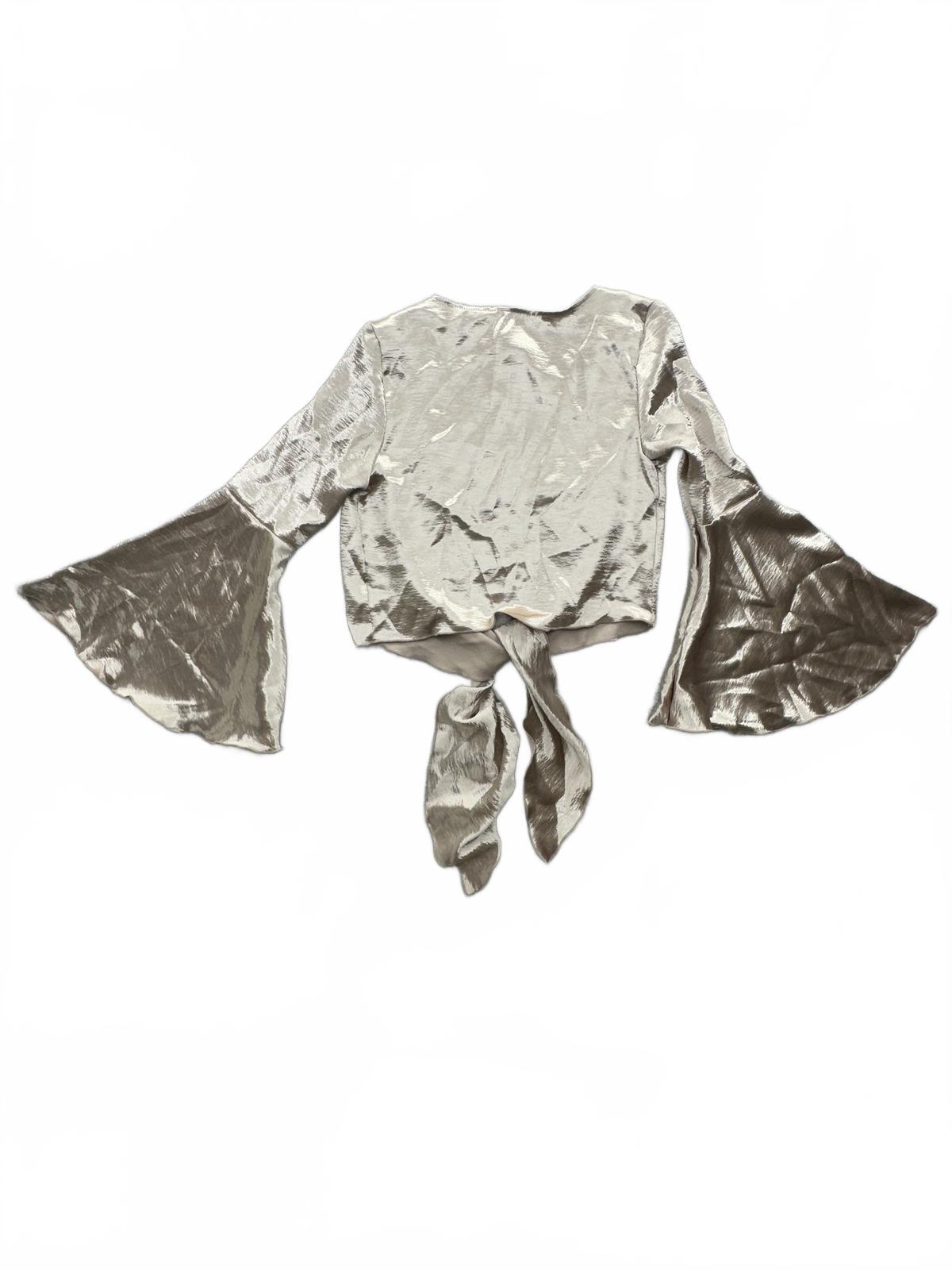 NWT La Garza Boutique Metallic Bell Sleeve Tie Front Blouse