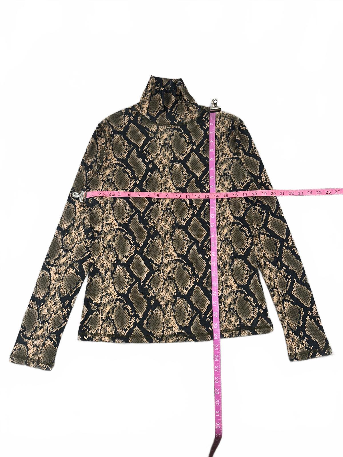 Suncoo Paris Snakeskin Print Turtleneck Top Y2K Mesh Long Sleeve Fitted Stretch