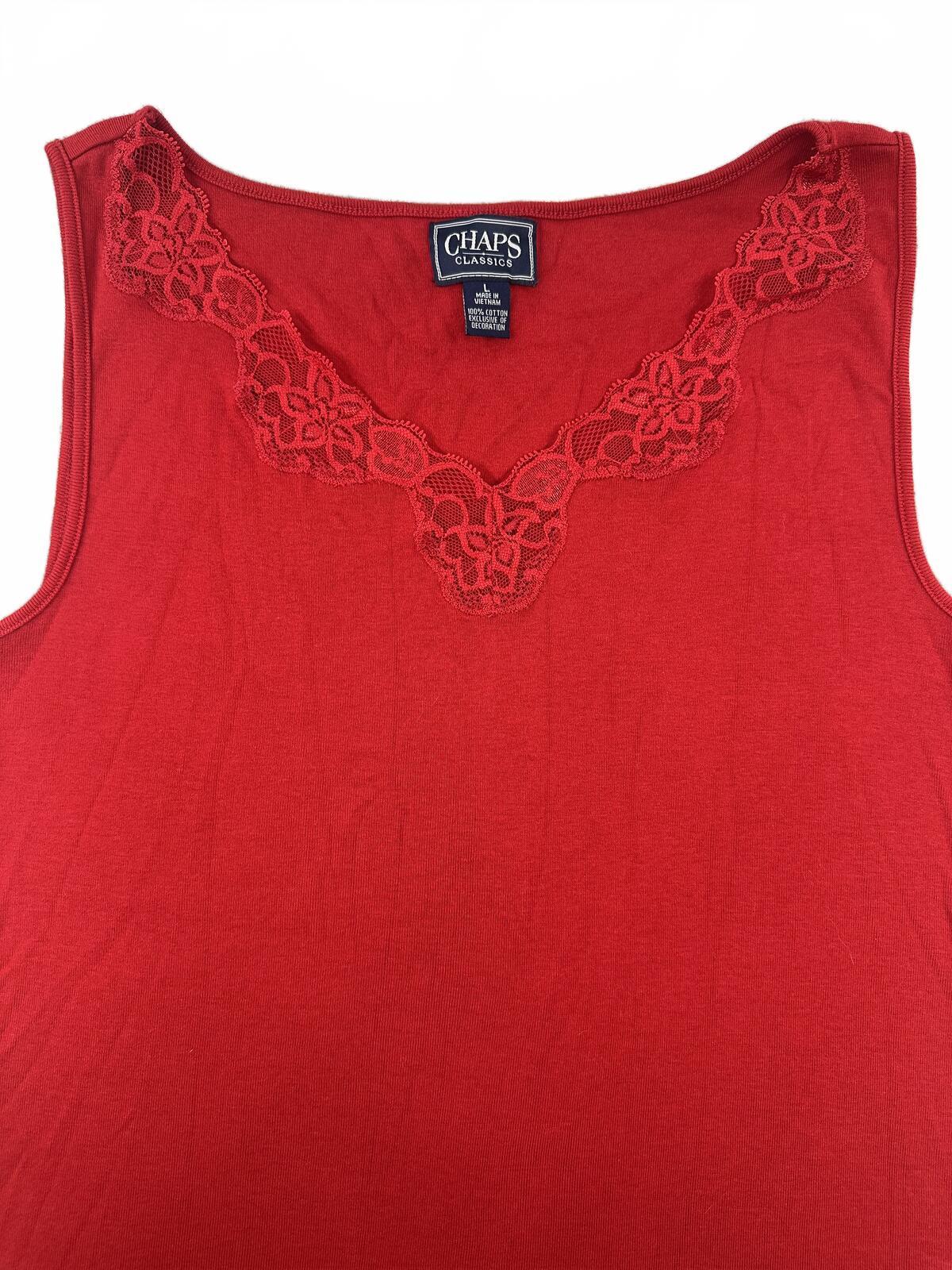 Chaps Classics Red Cotton Tank Top with Lace Trim Neckline Y2K Feminine
