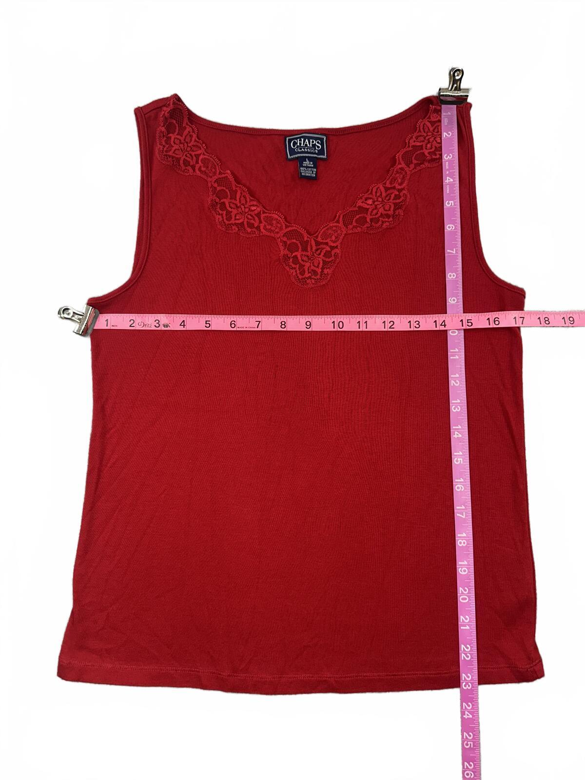 Chaps Classics Red Cotton Tank Top with Lace Trim Neckline Y2K Feminine