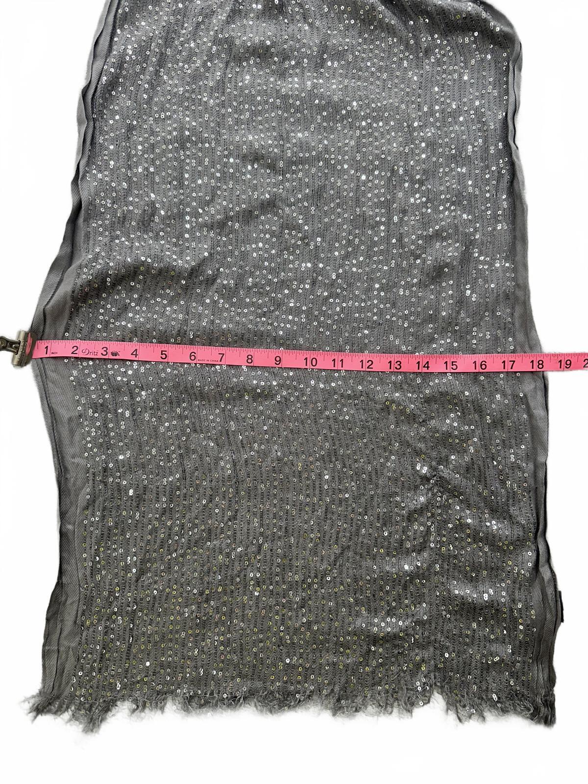Gray Sequin Scarf Glamorous Sparkling Wrap with Fringe Edges