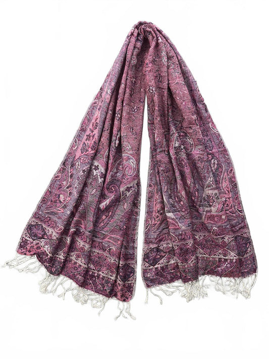 100% Cashmere Pashmina Scarf Pink Purple Paisley Wrap Shawl