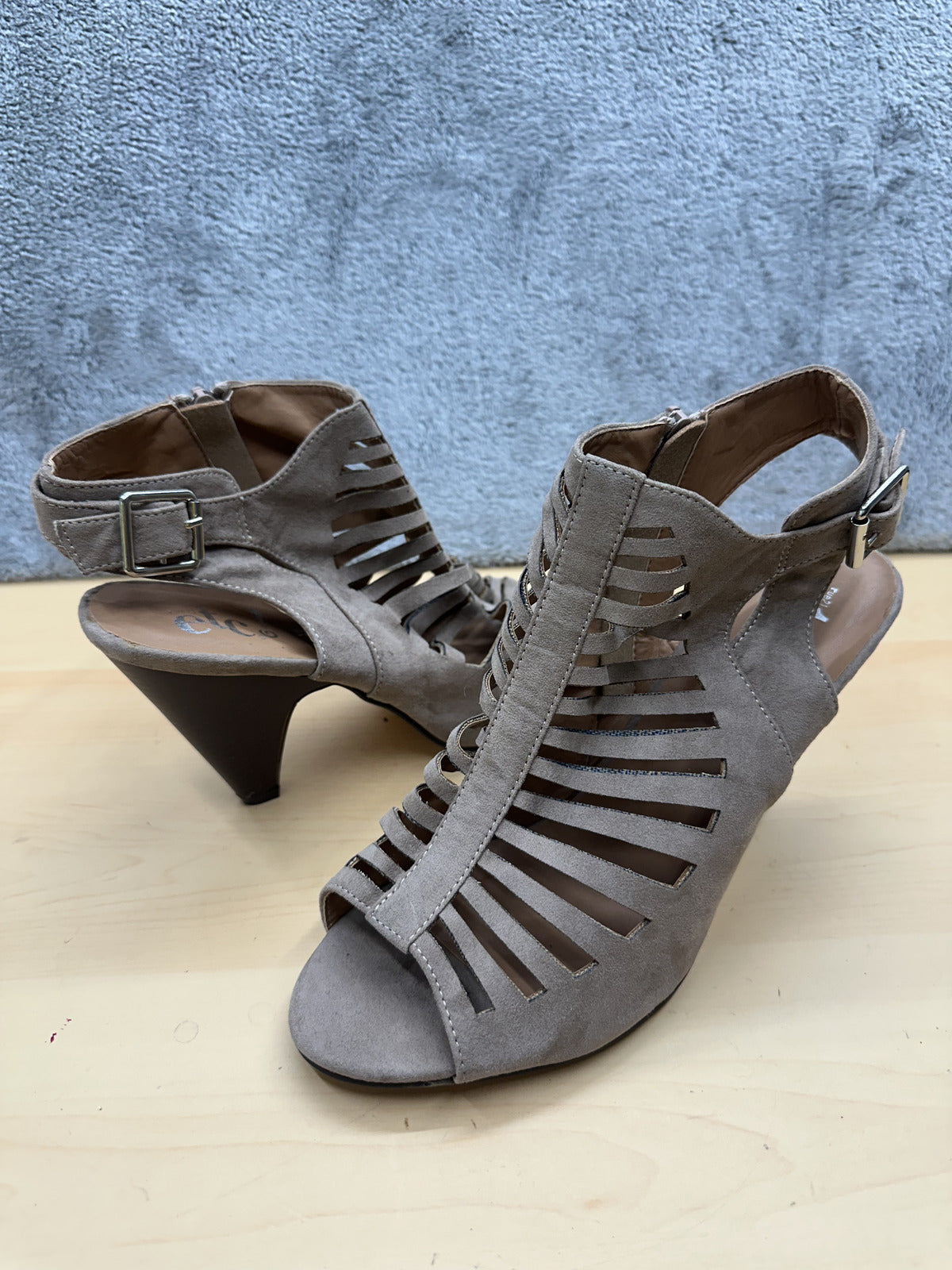 Rue21 Taupe Cutout Heeled Sandals Stylish Open Toe Mid Heel