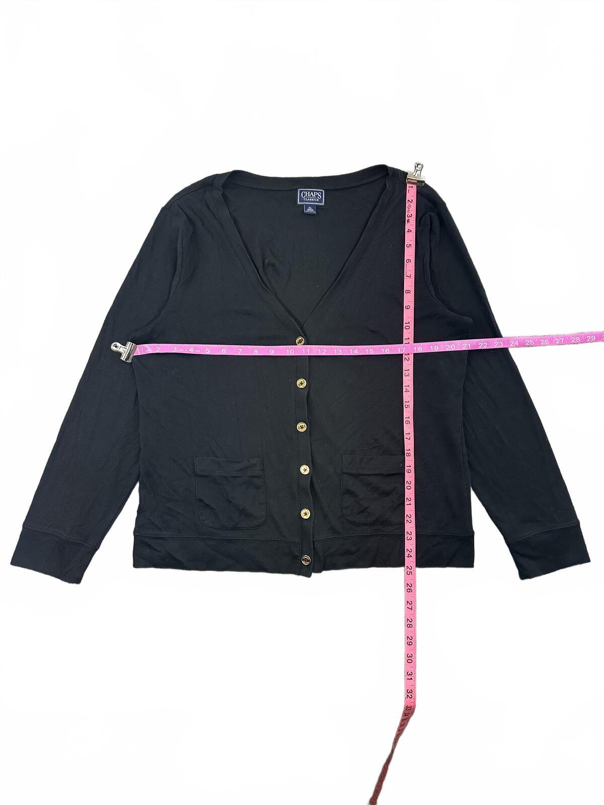 Chaps Classics Black Cotton Button Front Cardigan Minimalist Preppy Office