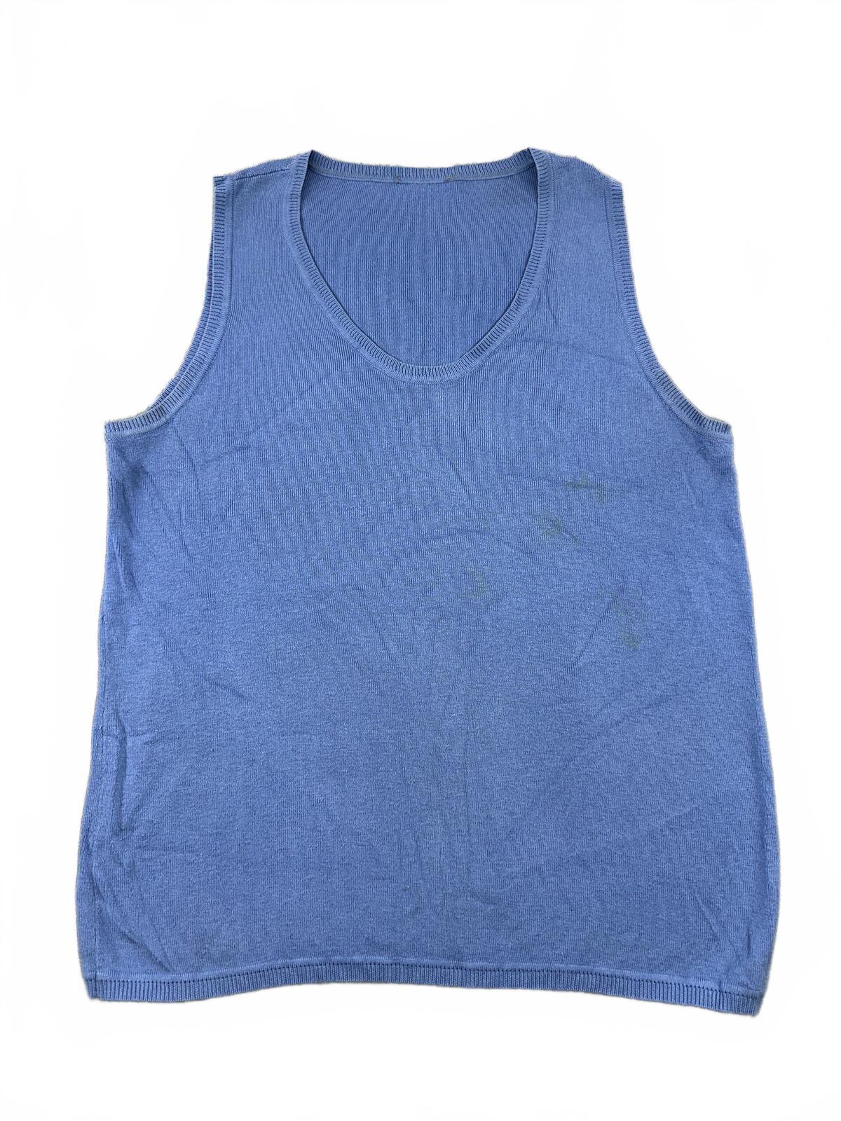 Vintage Y2K Blue Sleeveless Tank Top Cotton Rayon Bamboo Blend Minimalist Casual