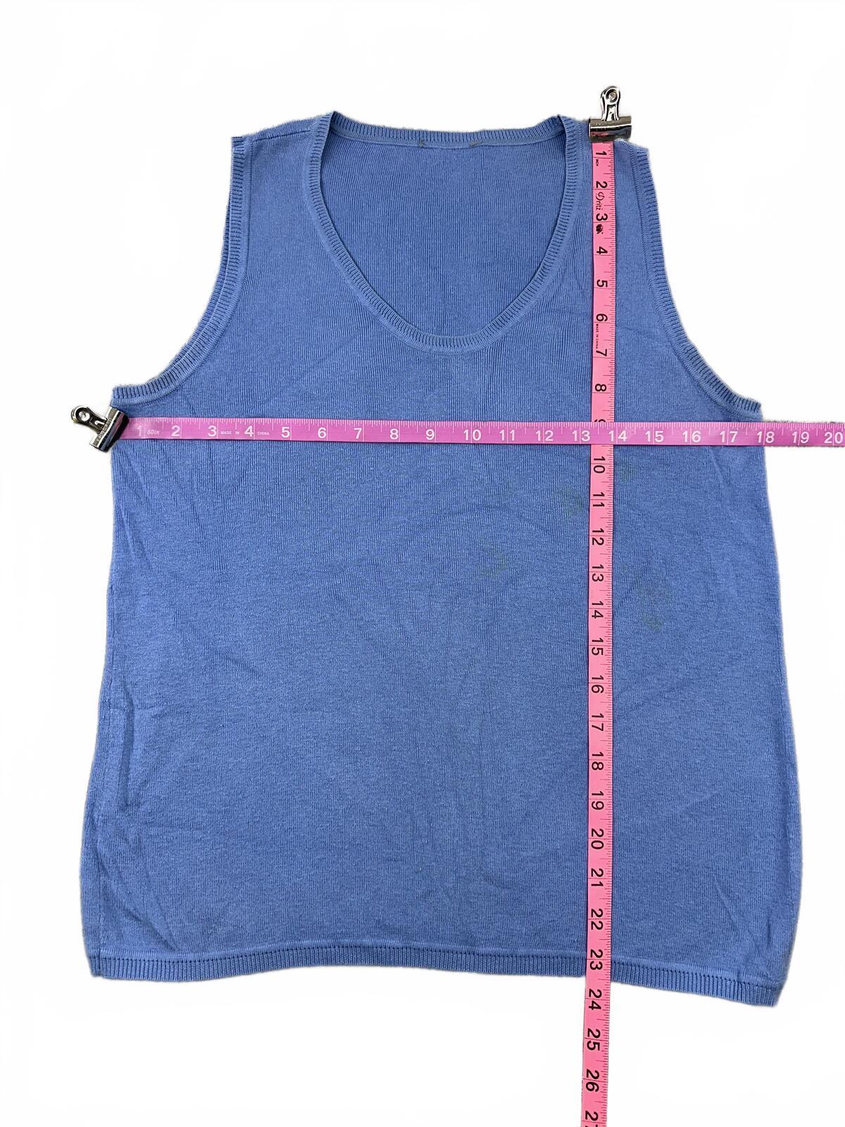 Vintage Y2K Blue Sleeveless Tank Top Cotton Rayon Bamboo Blend Minimalist Casual