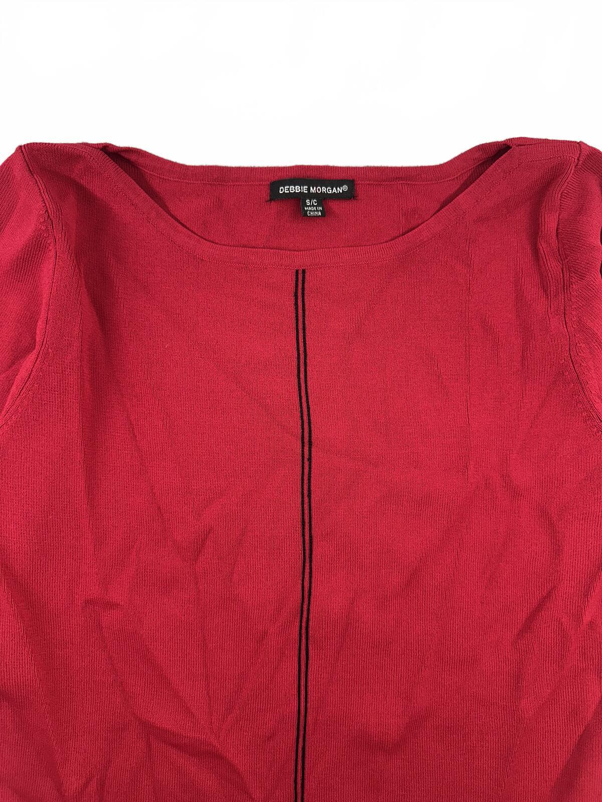 Debbie Morgan Red Knit Top with Black Contrast Seams 3/4 Sleeves Y2K