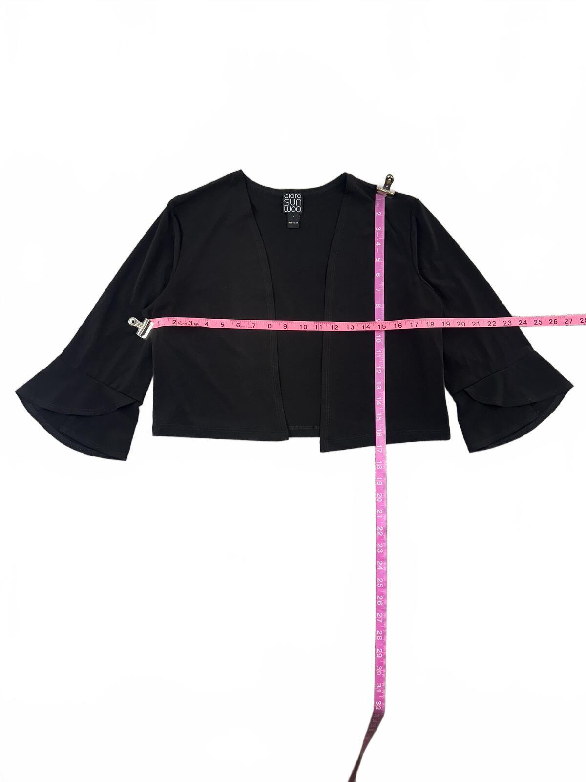 Clara Sunwoo Black Open Front Bolero Cardigan with Bell Sleeves Y2K Minimalist