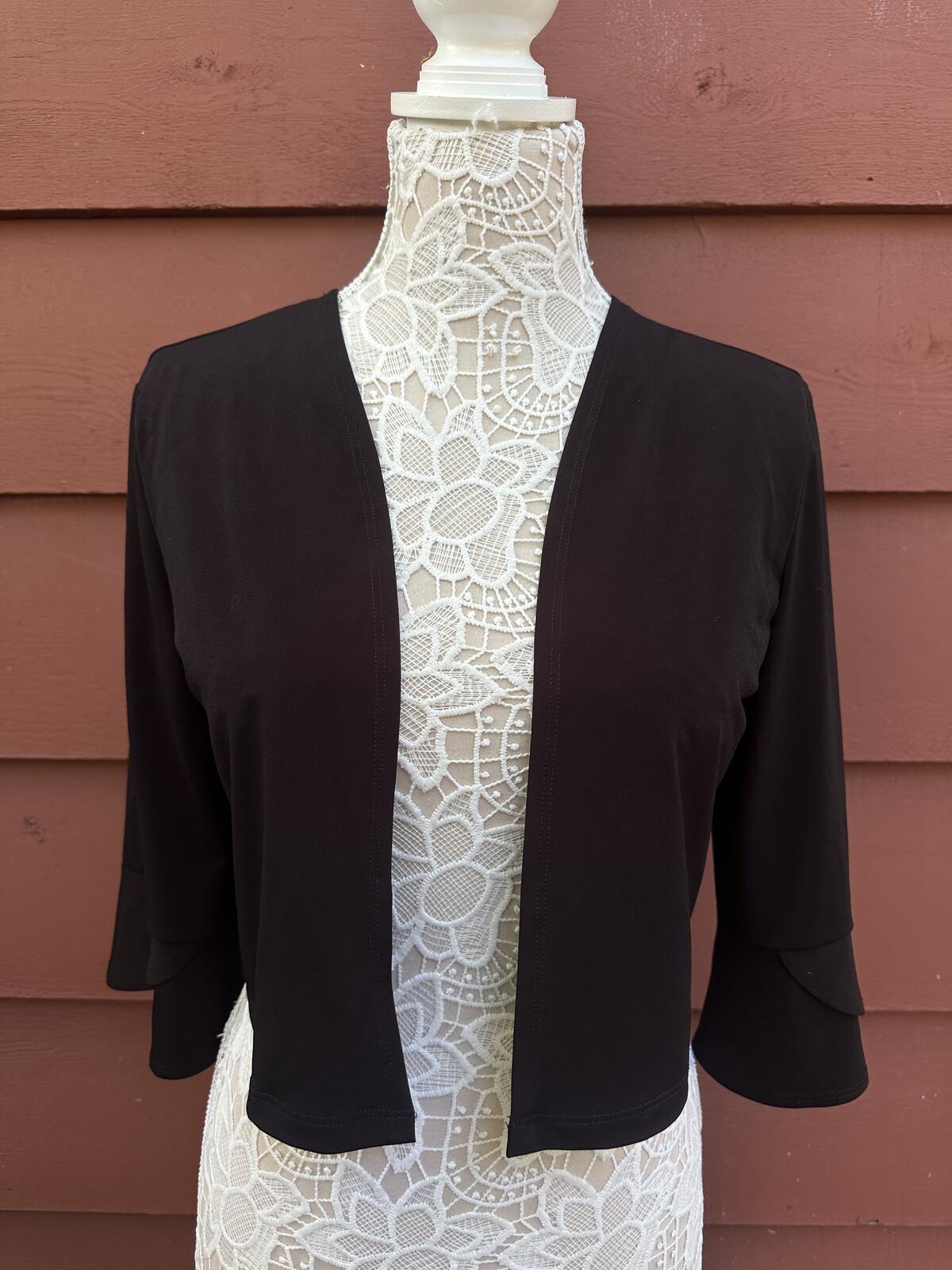 Clara Sunwoo Black Open Front Bolero Cardigan with Bell Sleeves Y2K Minimalist