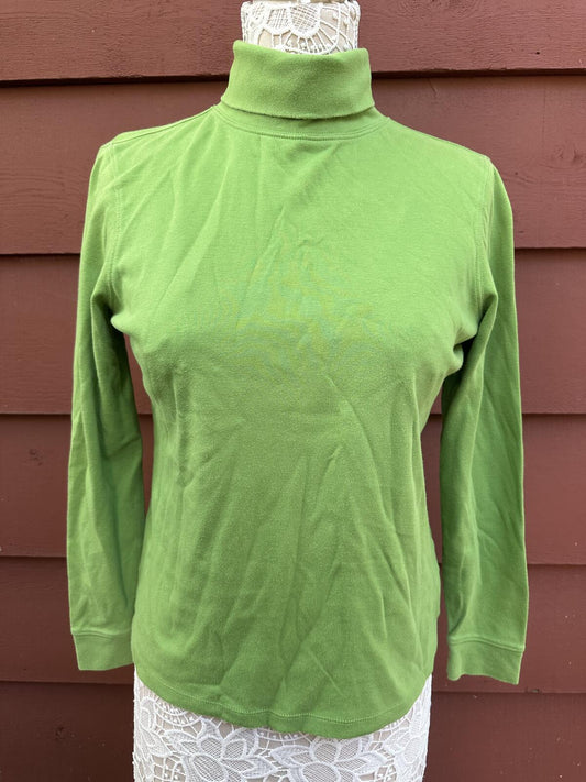 L.L.Bean Green Cotton Turtleneck Top Vintage Cottagecore 90s Preppy Layering Tee