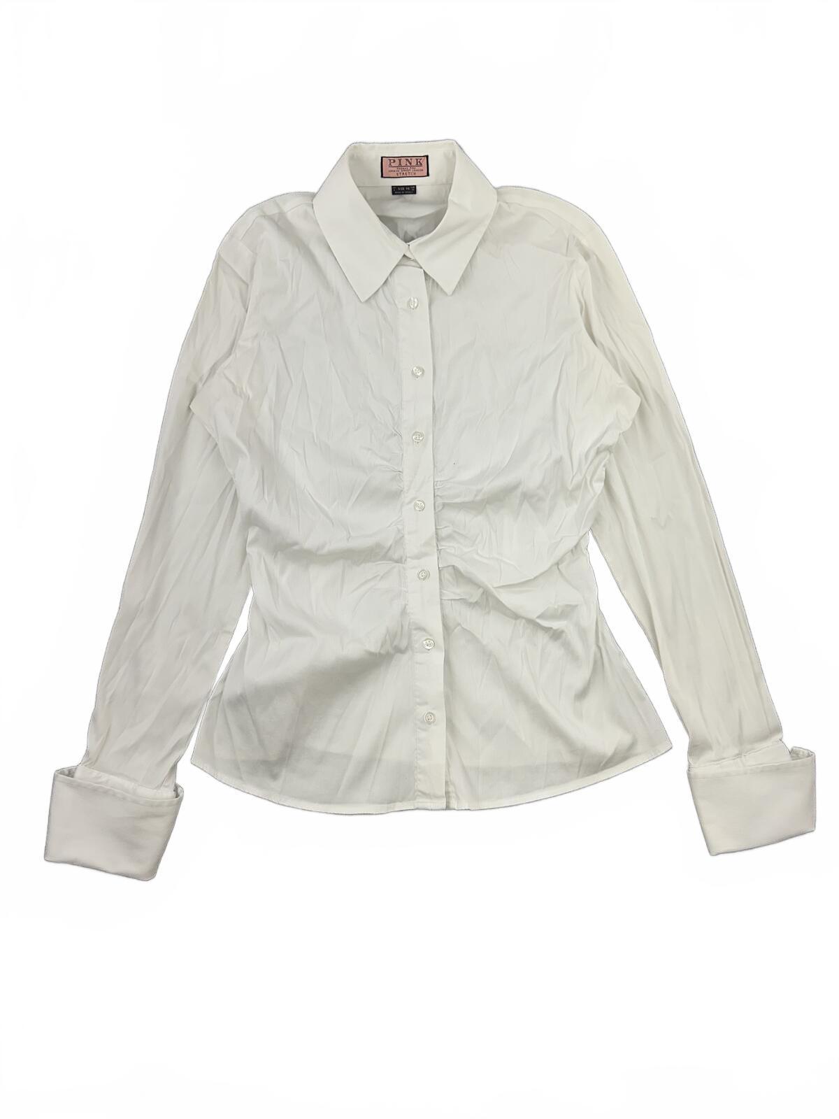Thomas Pink White Stretch Button Down Shirt Y2K Office Style Ruched Front