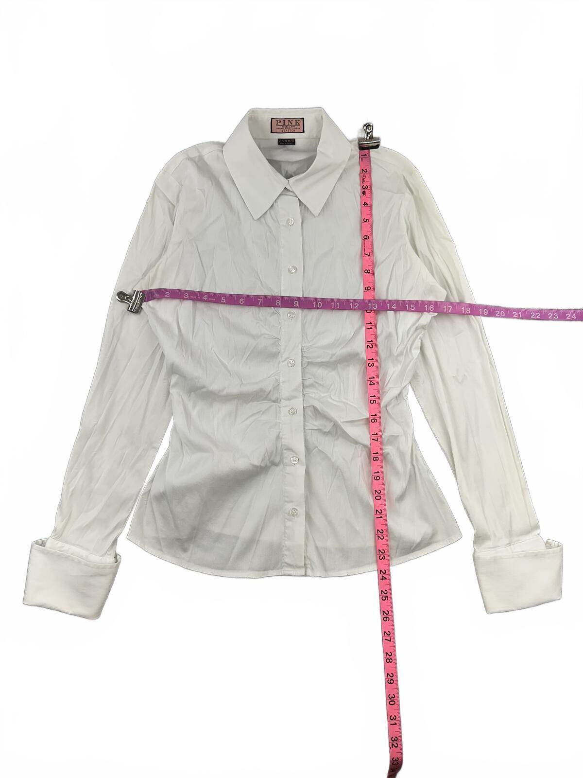 Thomas Pink White Stretch Button Down Shirt Y2K Office Style Ruched Front