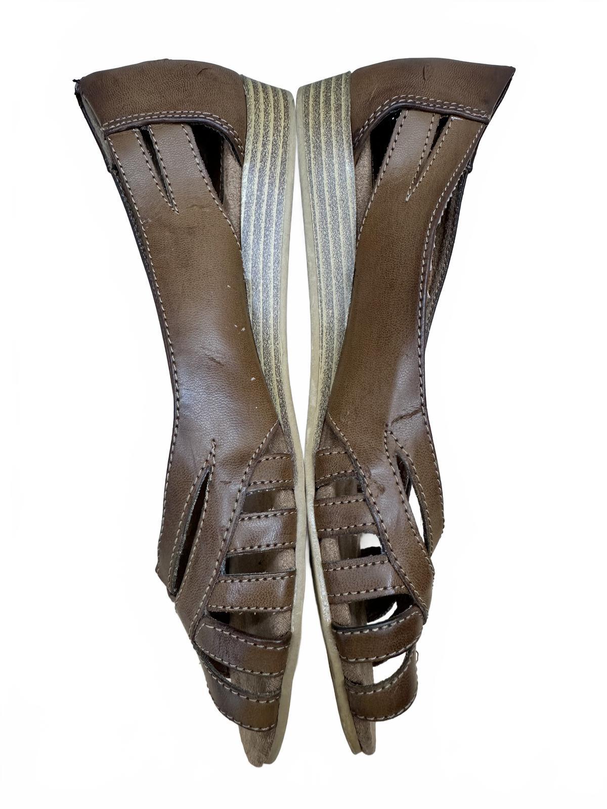 Predictions Brown Leather Peep Toe Flats