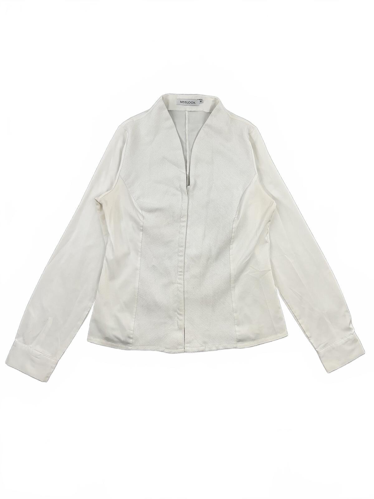 Misslook White Structured Jacket Minimalist Y2K Office Casual Zip Front