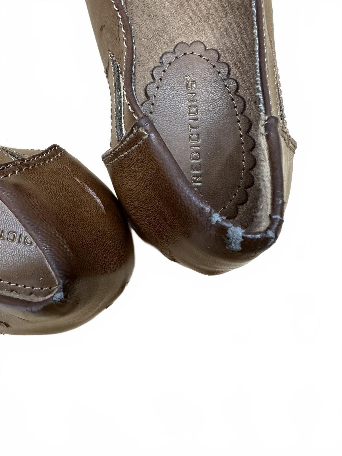 Predictions Brown Leather Peep Toe Flats